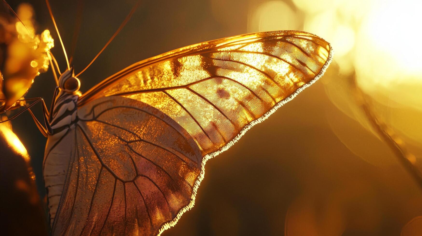 A butterfly is shown in the sun with the sun shining behind it photo