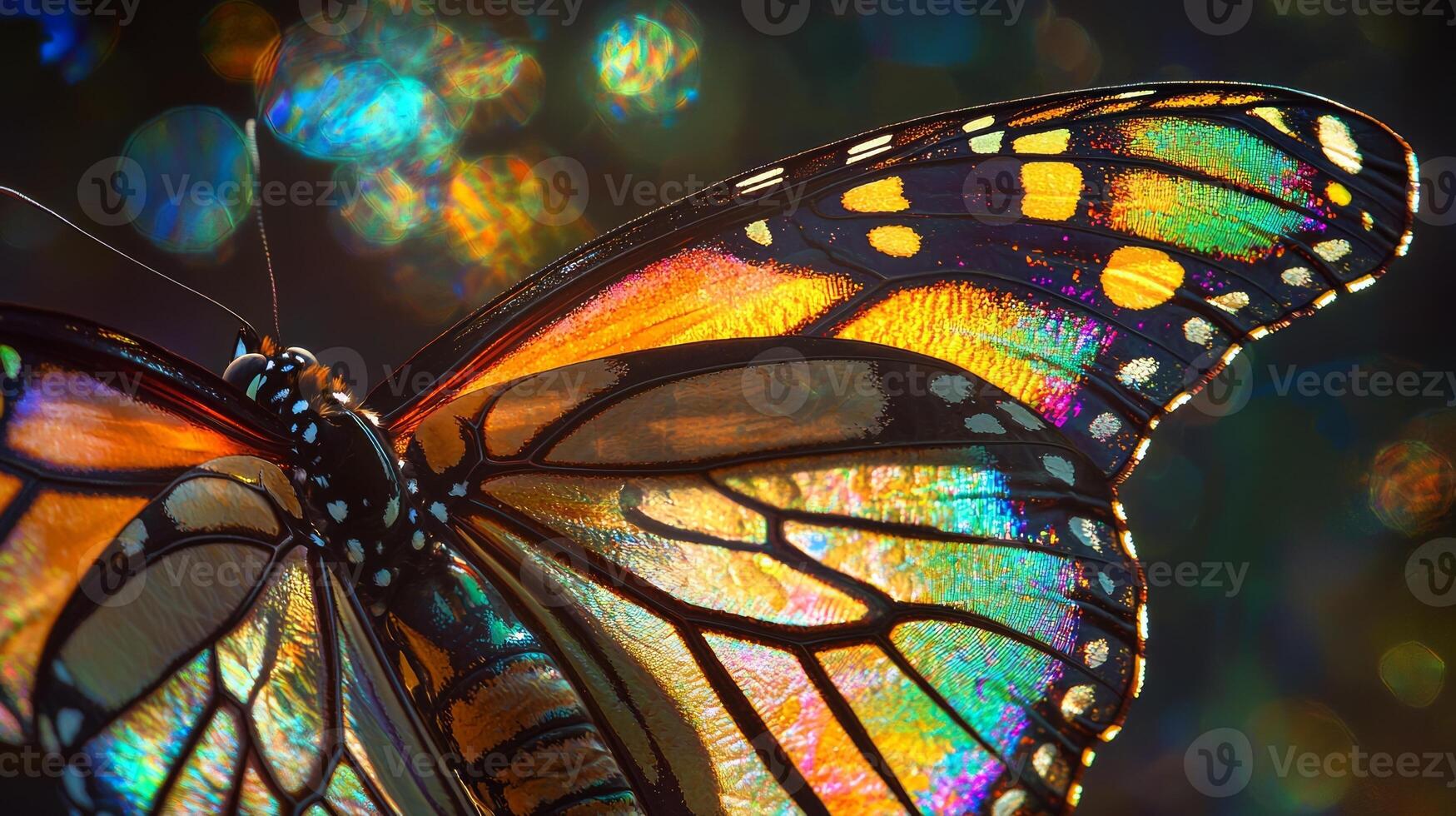 A butterfly with colorful wings is shown photo