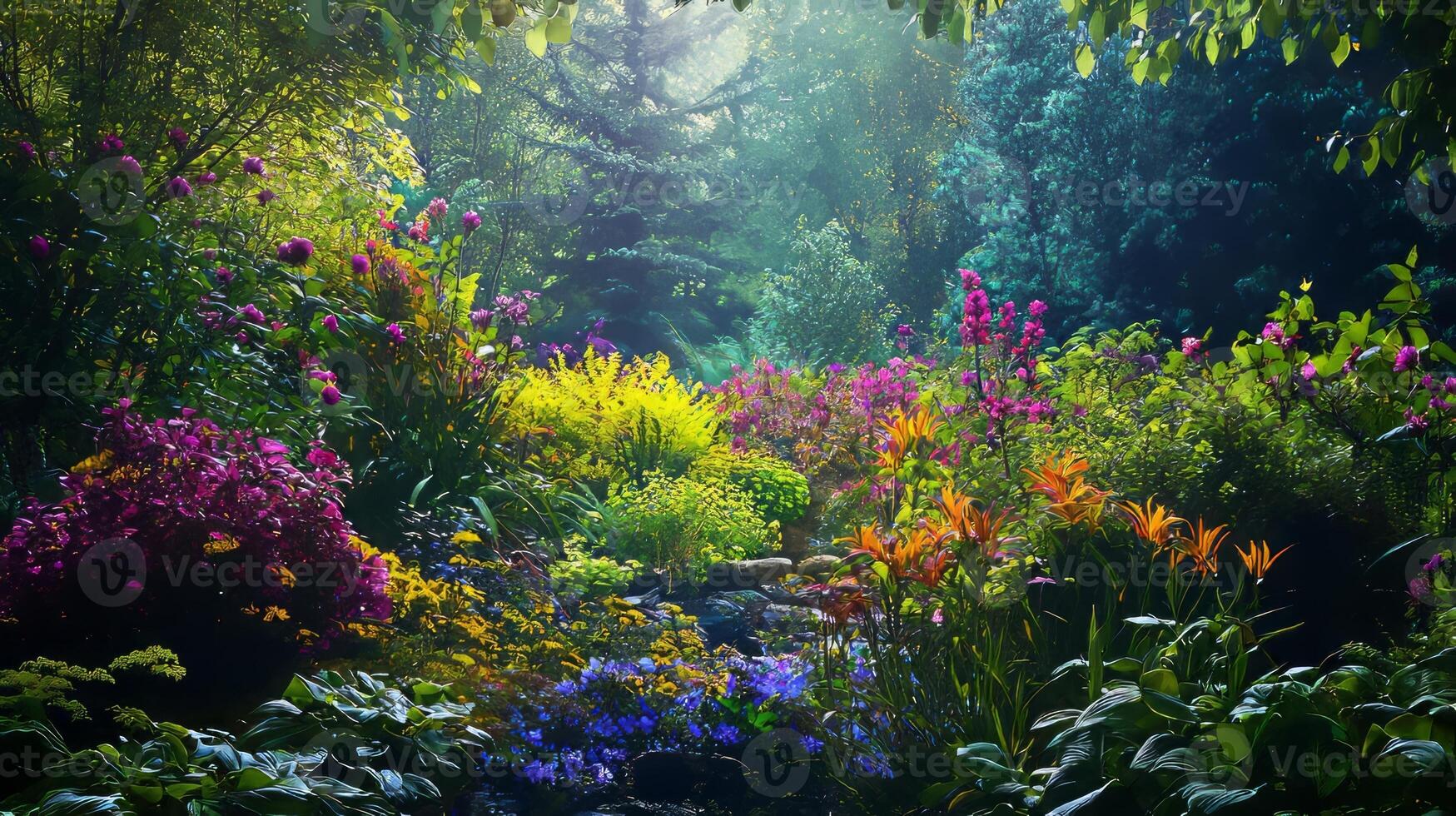 A garden with lots of colorful flowers photo