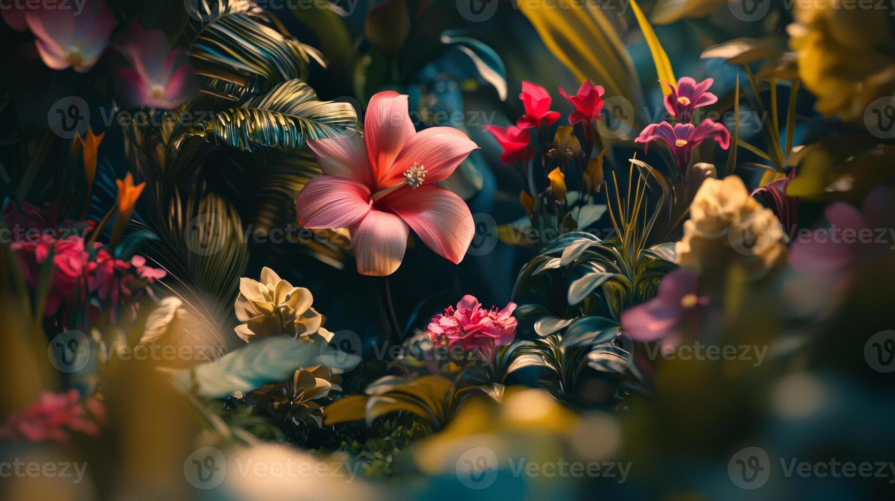 A beautiful flower is in the middle of a jungle photo