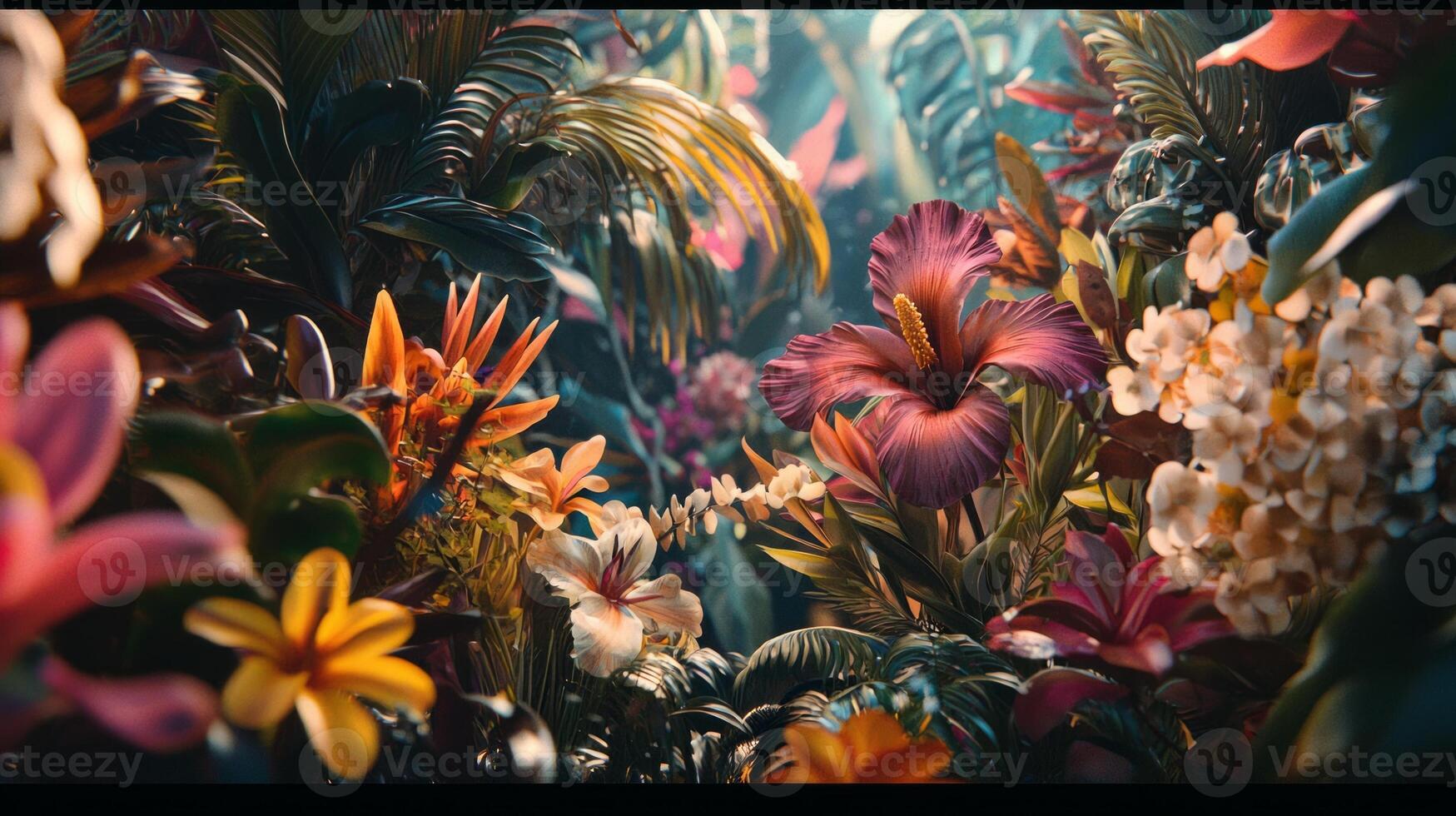 A jungle scene with lots of flowers photo
