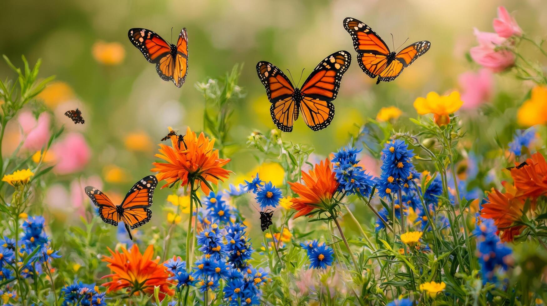 Butterflies flying over a field of wildflowers photo