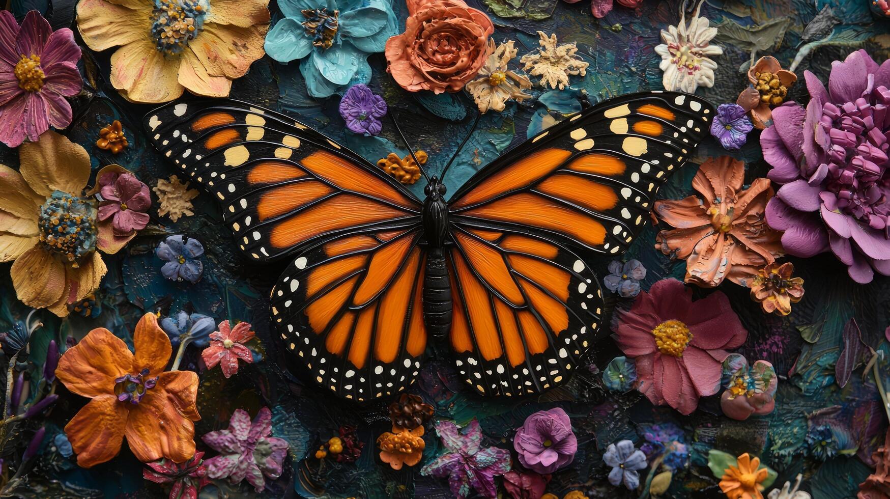 A monarch butterfly on a floral background photo