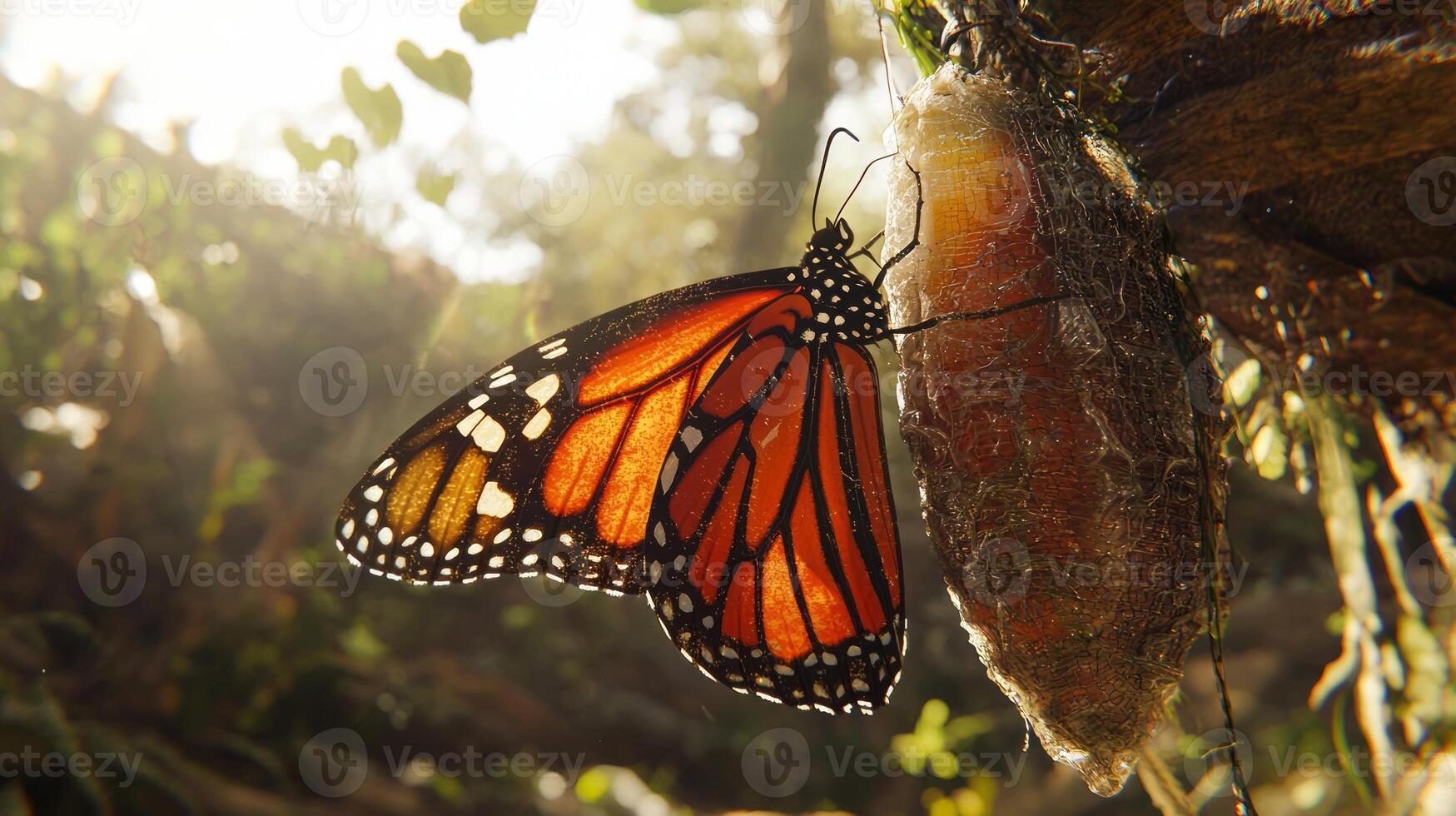 A monarch butterfly is on the branch of a tree photo