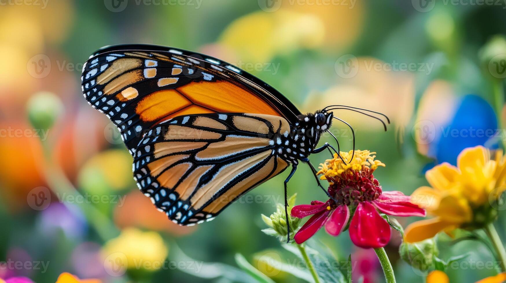 A monarch butterfly is sitting on a flower photo