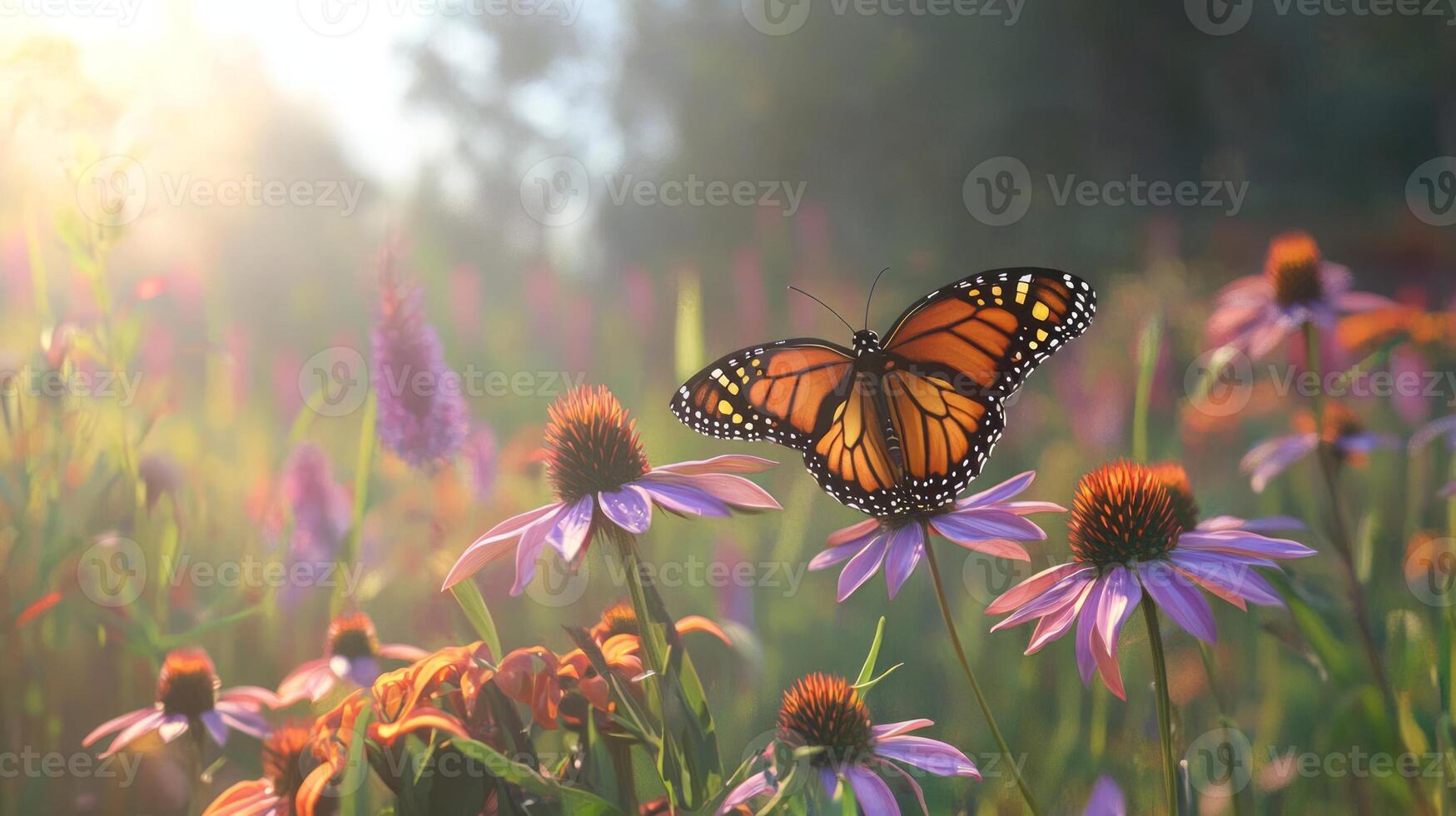 A monarch butterfly is sitting on a flower photo