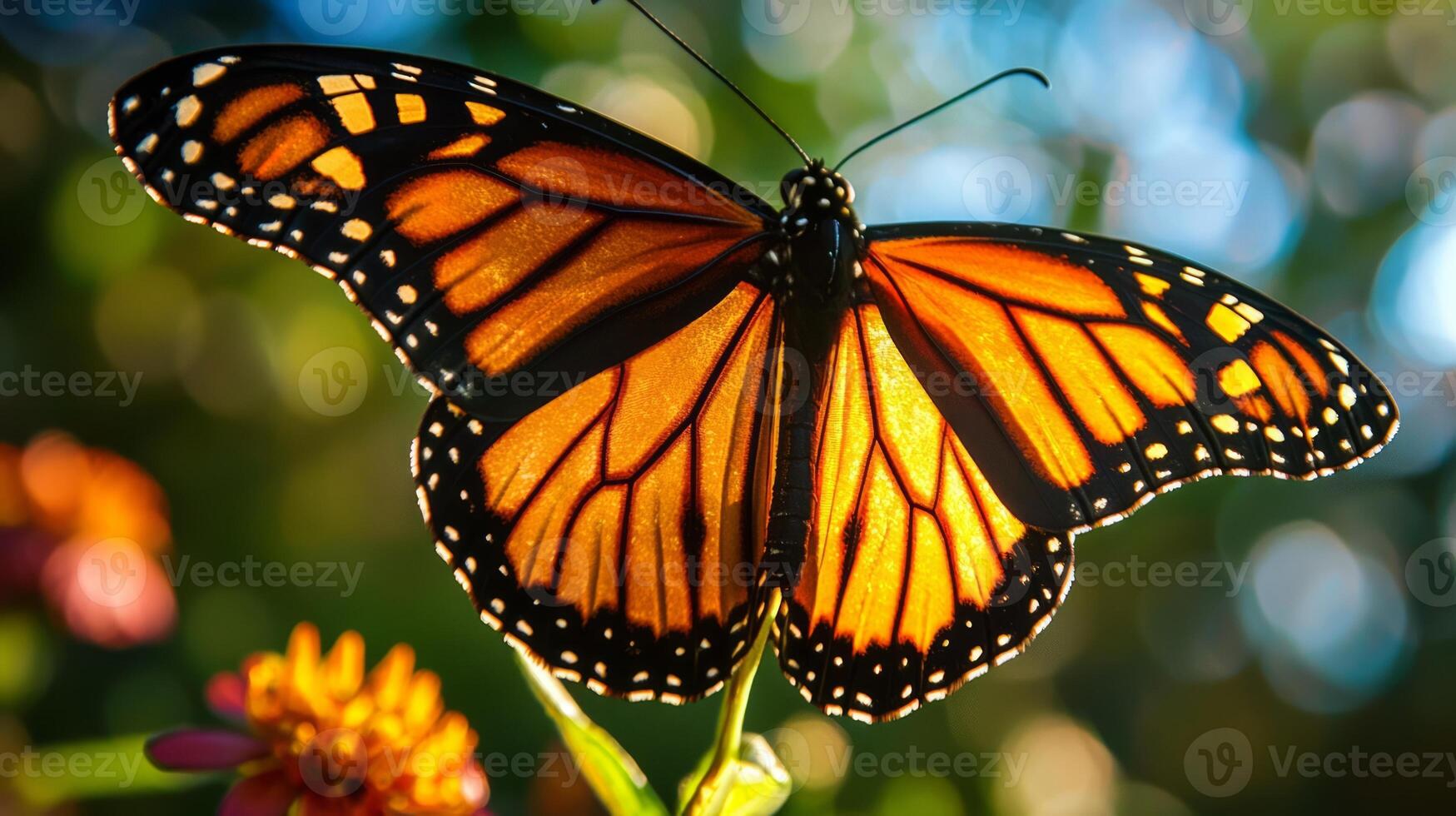 A monarch butterfly is sitting on a flower photo
