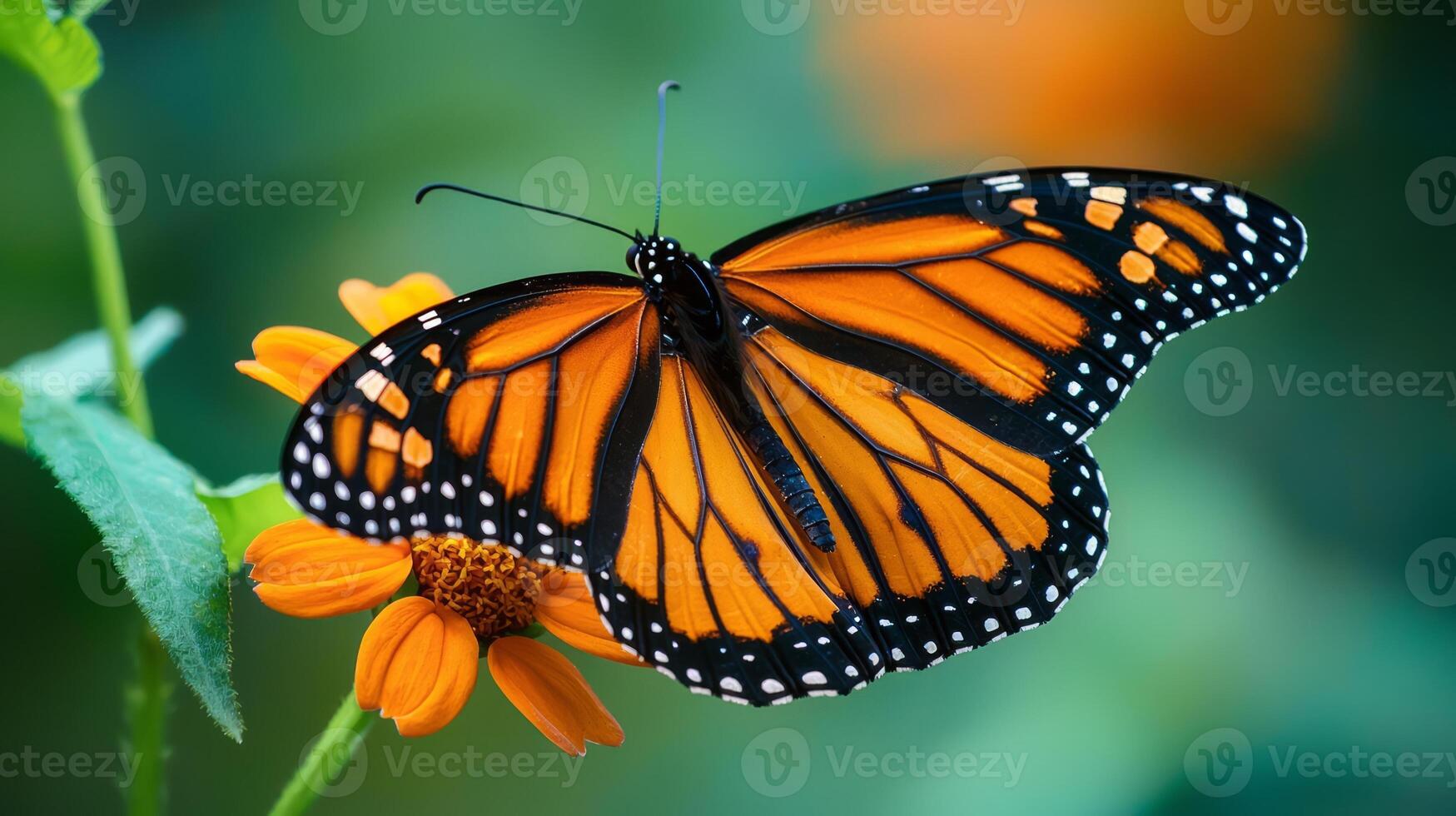 A monarch butterfly is perched on a flower photo