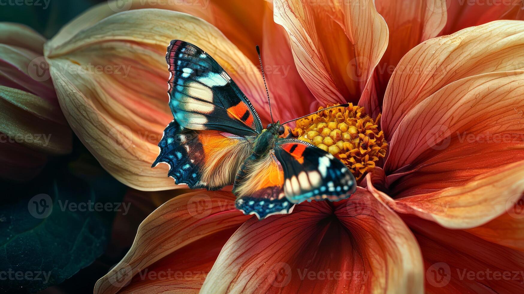 A butterfly is sitting on top of a flower photo