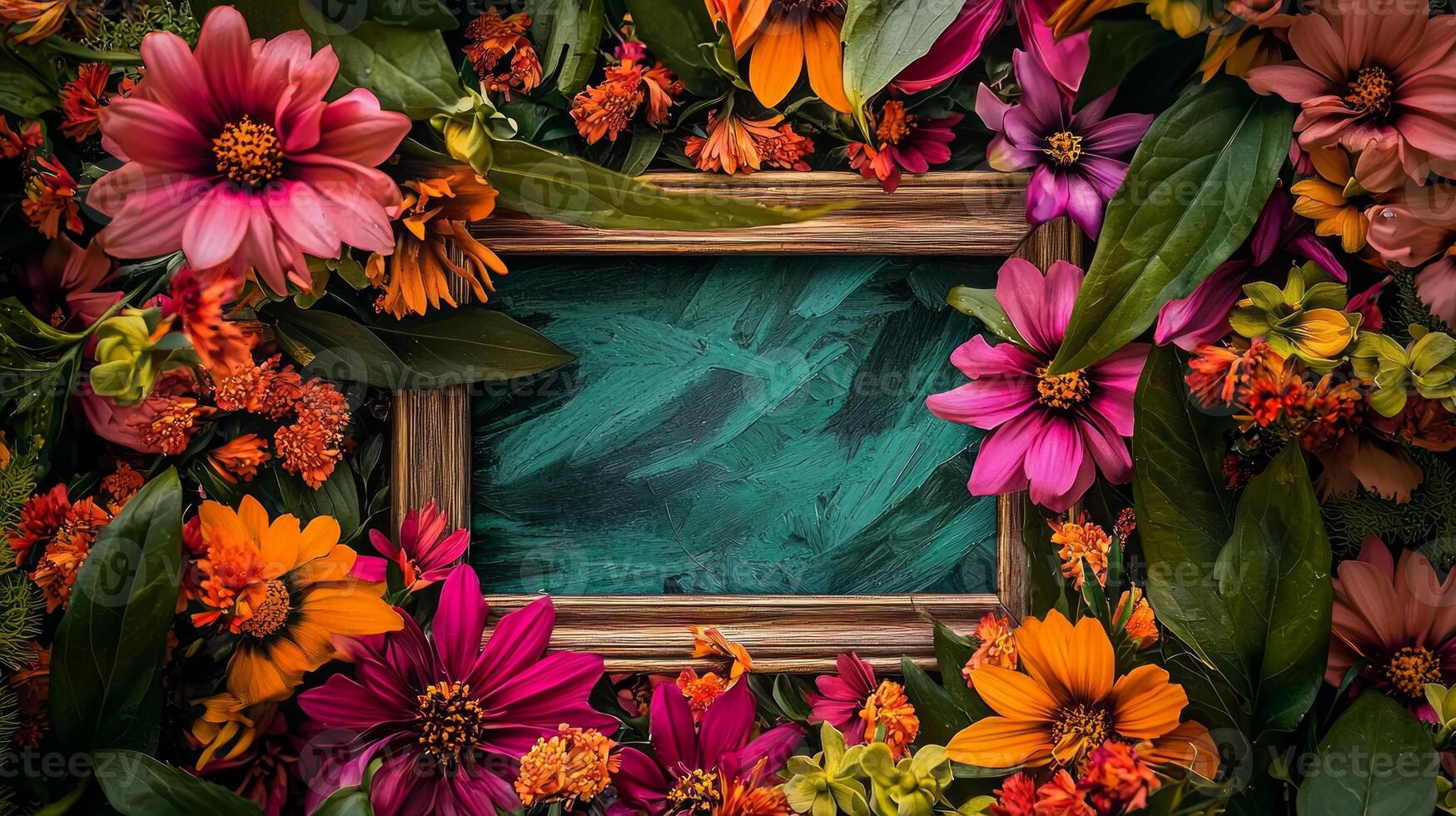 A frame with flowers and leaves on it photo