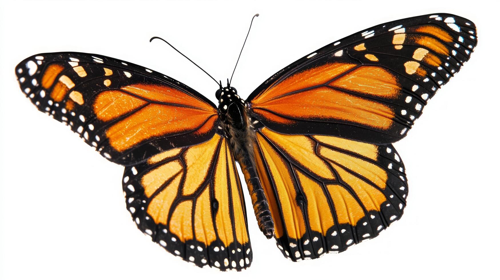 A monarch butterfly is shown on a white background photo