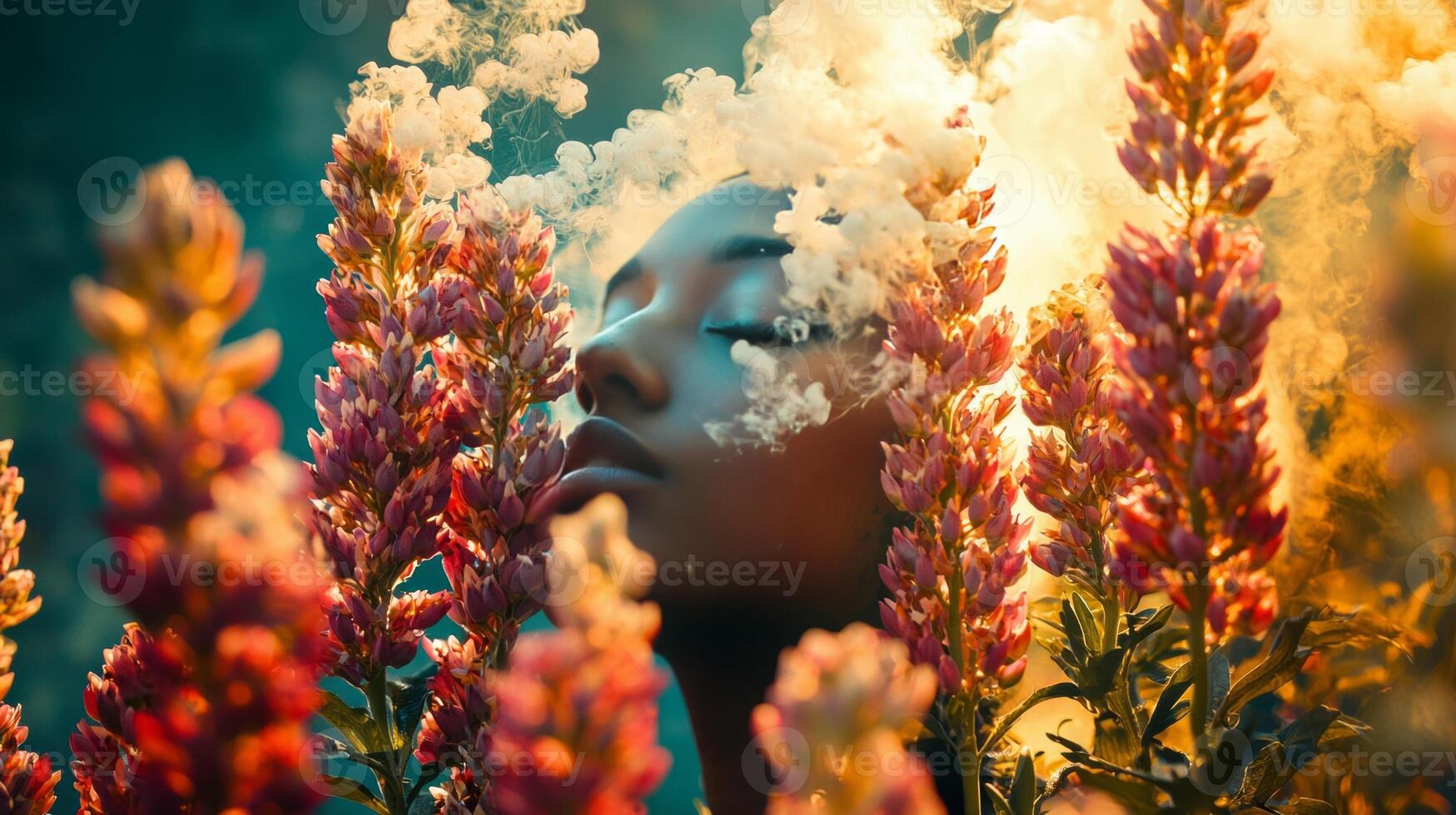 A woman with smoke coming out of her head photo