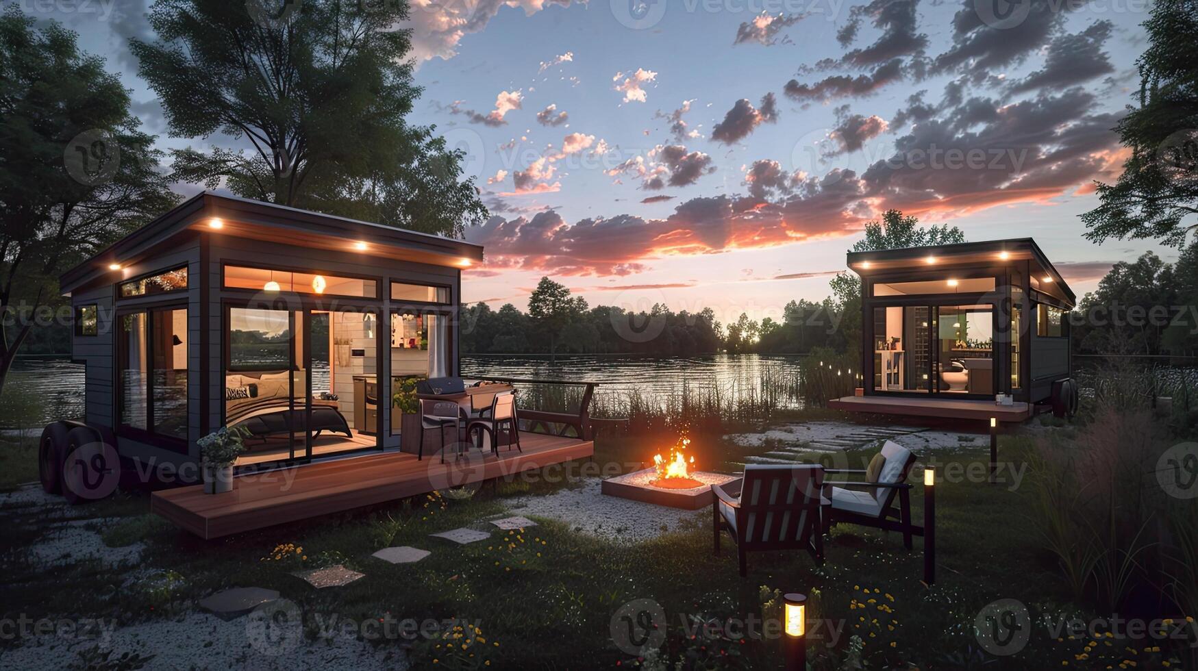 Tiny house on wheels by the river photo