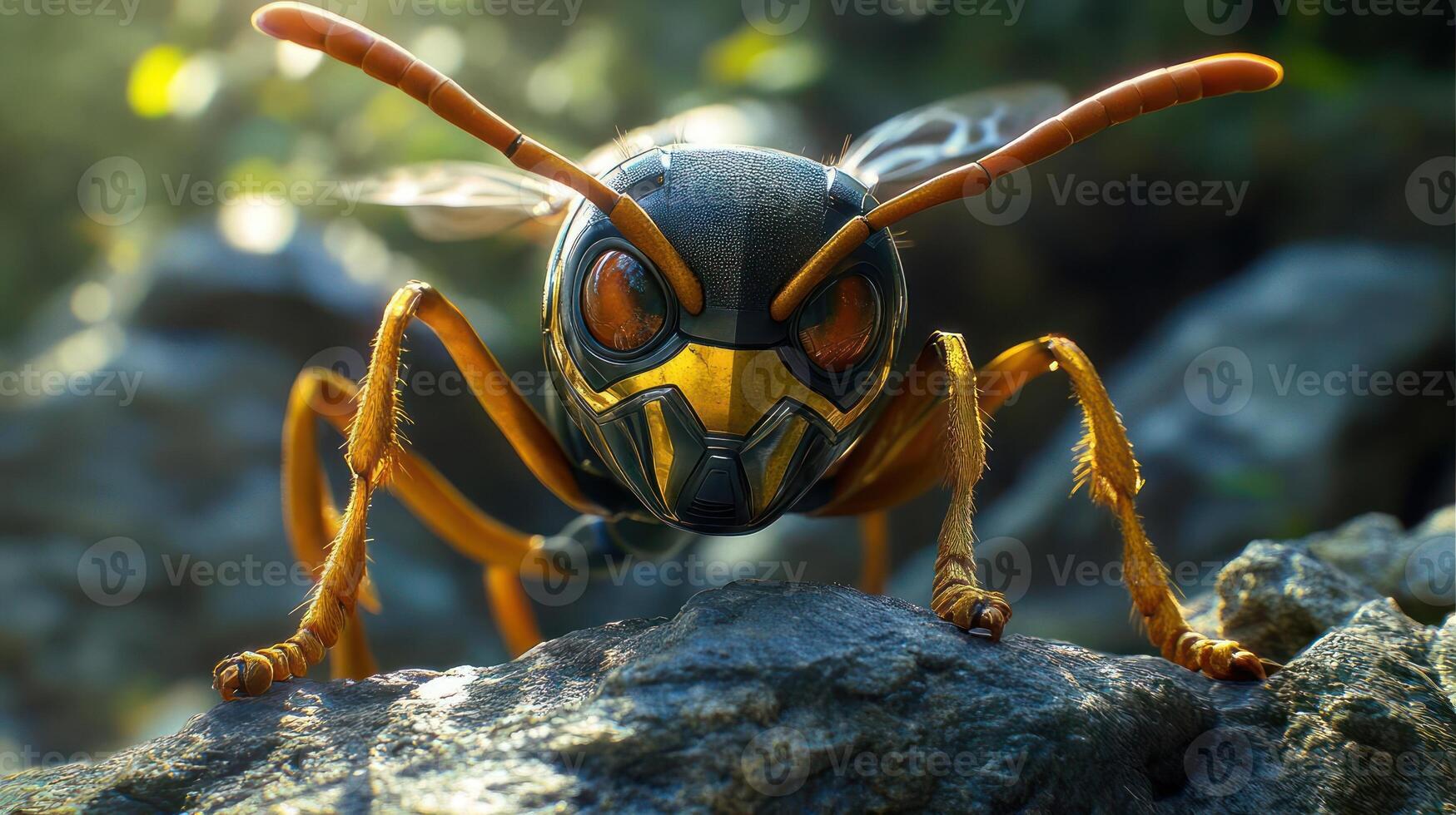 close-up of a wasp on a rock photo