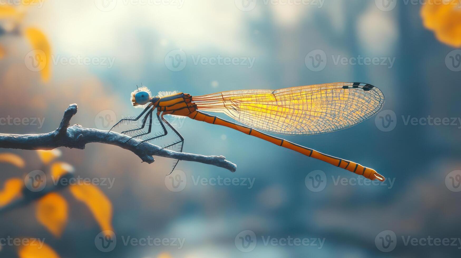 A damselfly perched on a branch photo