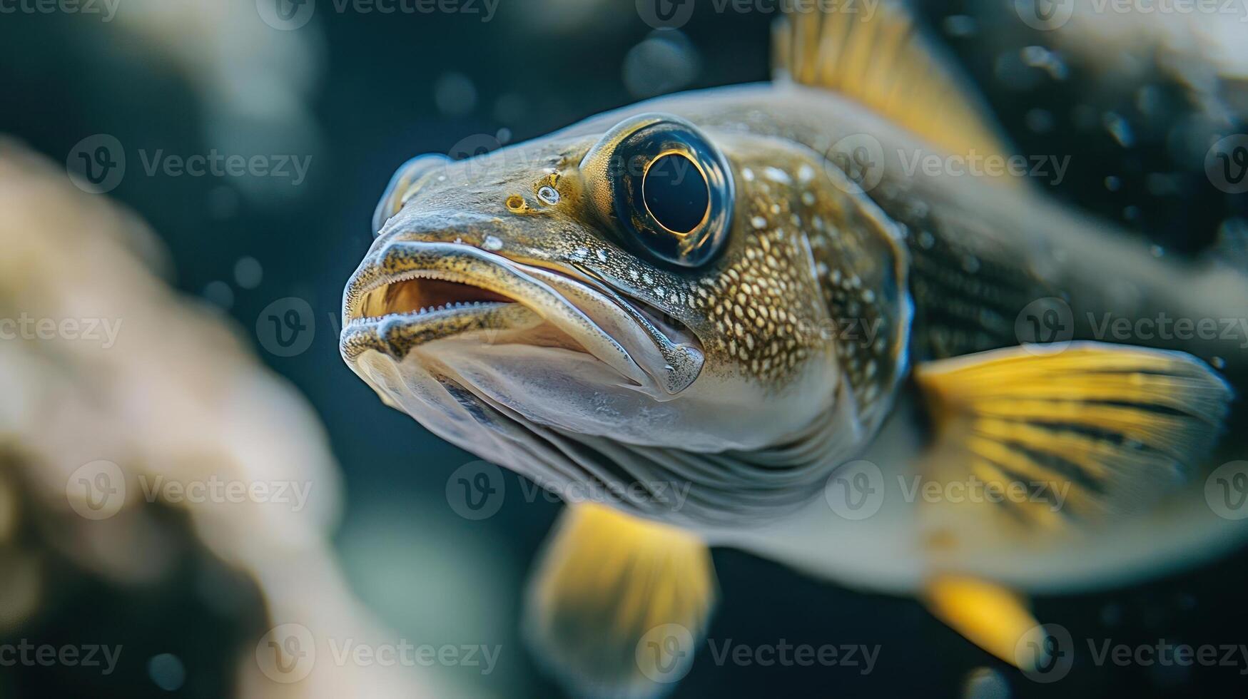 A close up of a fish with its mouth open photo