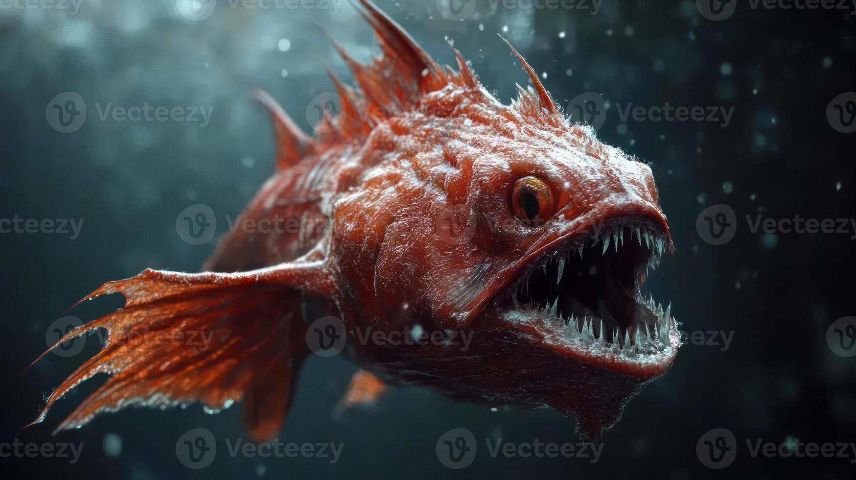 A fearsome fish with sharp teeth and red skin photo
