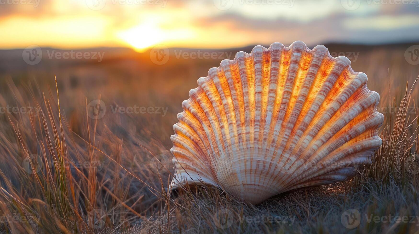 A large shell in a field during sunset photo