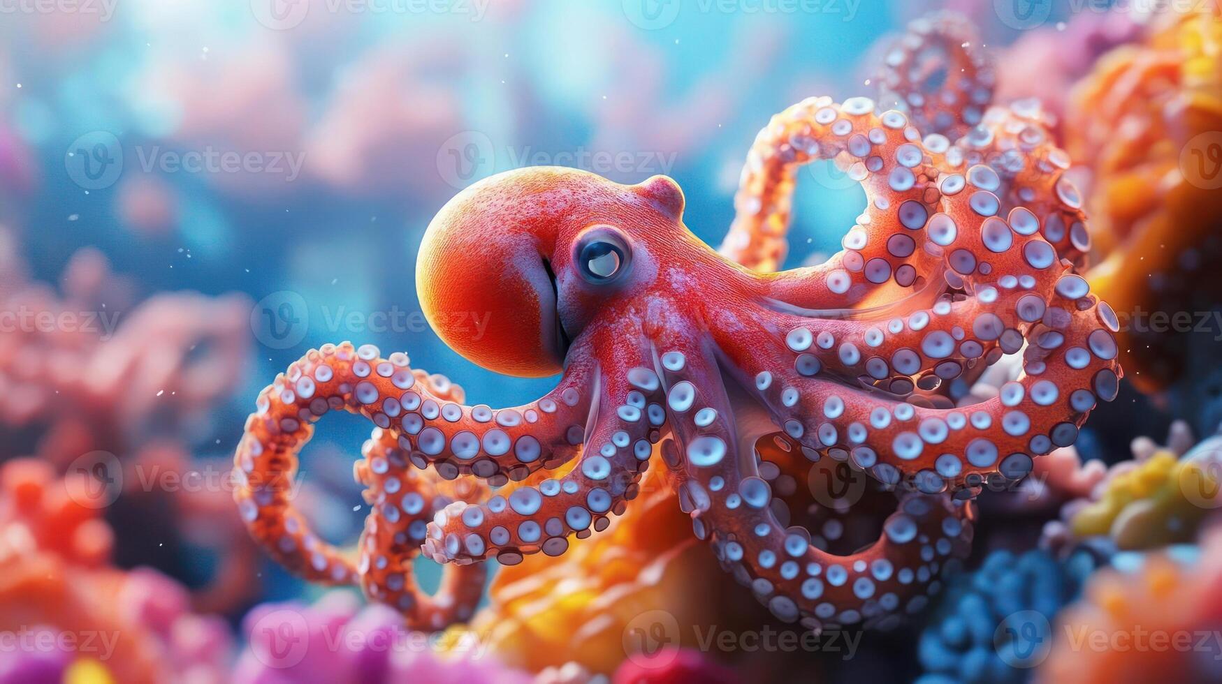 Close-up of an octopus with its tentacles extended. photo