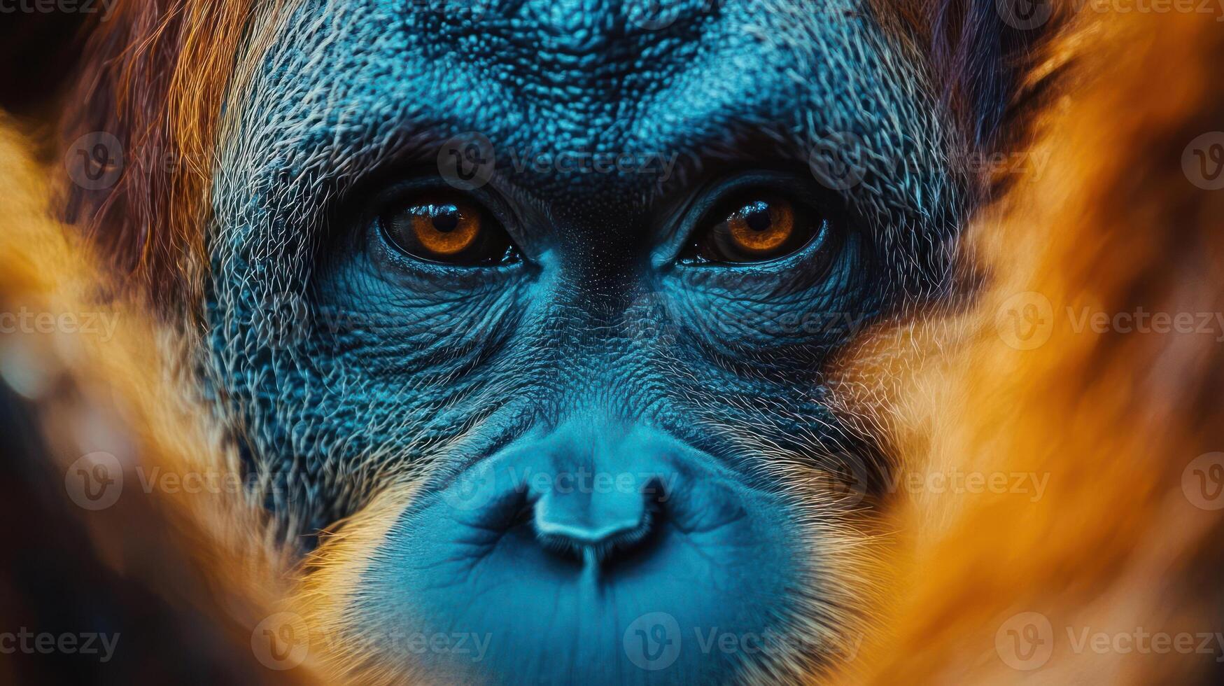 A detailed view of a primate's facial features. photo