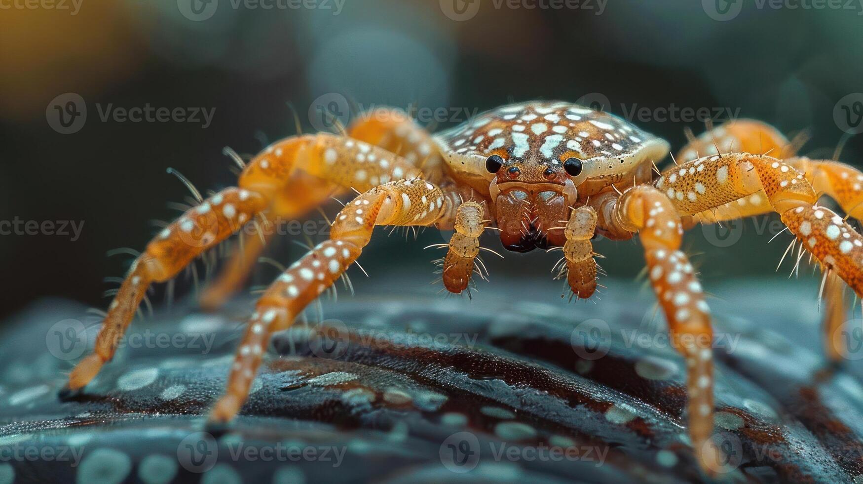 Close-up of a spider on a dark surface photo