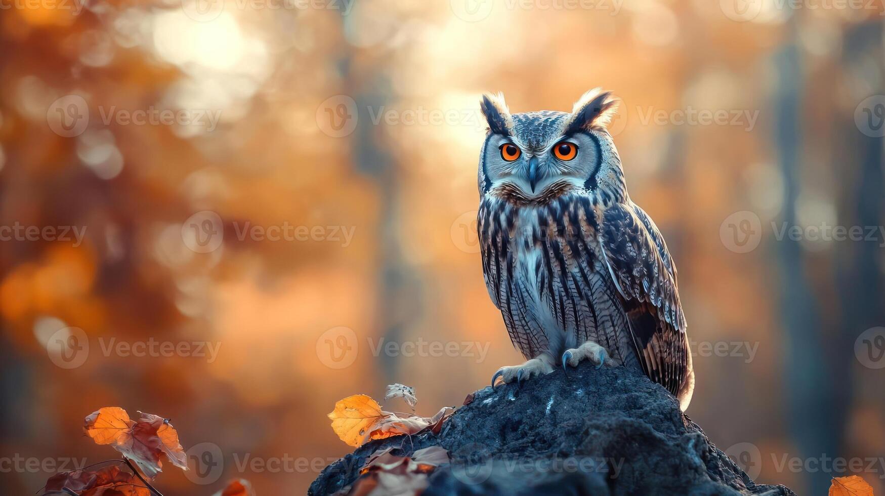 A large owl perched on a tree branch. photo