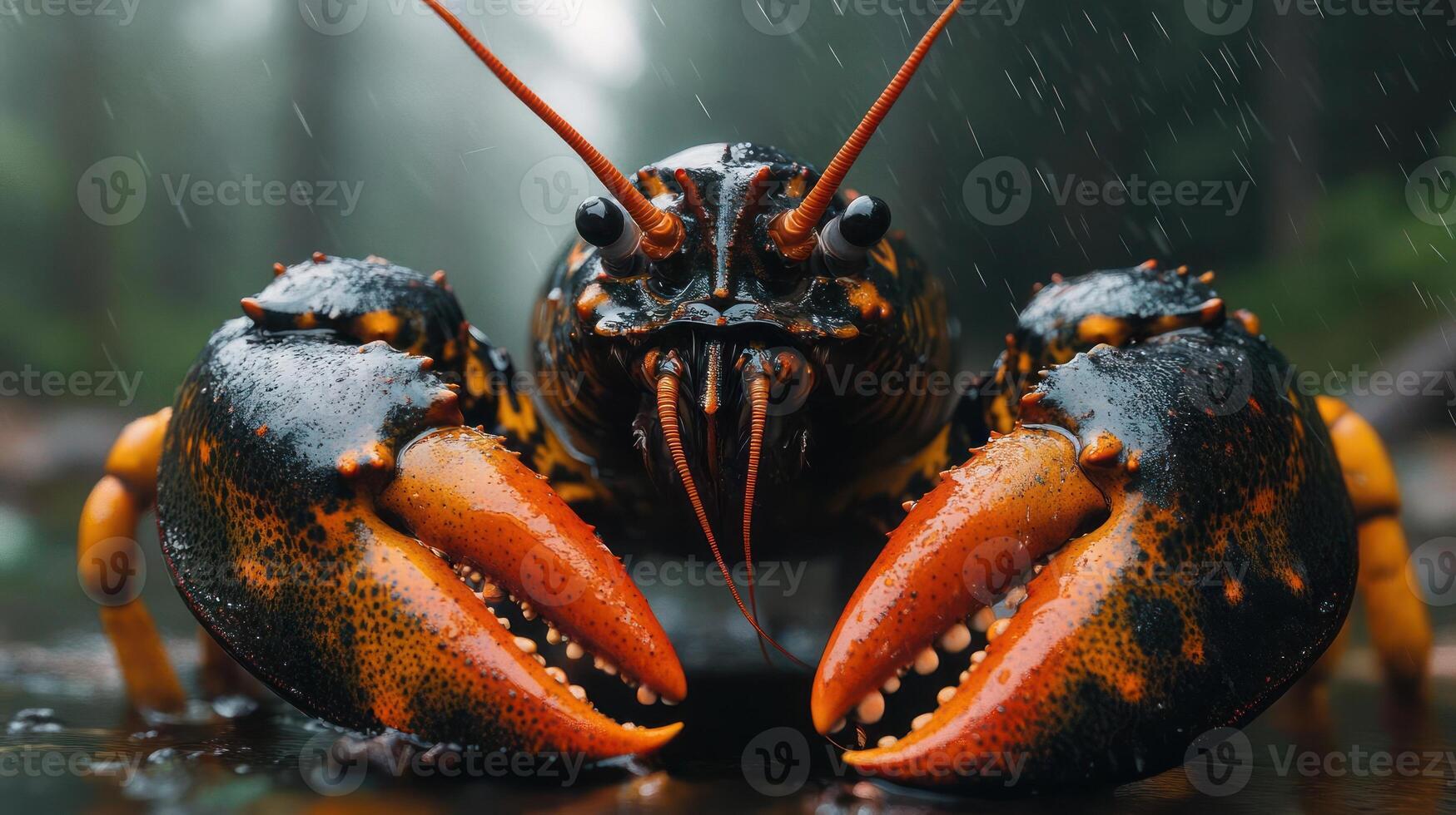 close-up of a lobster in the rain photo
