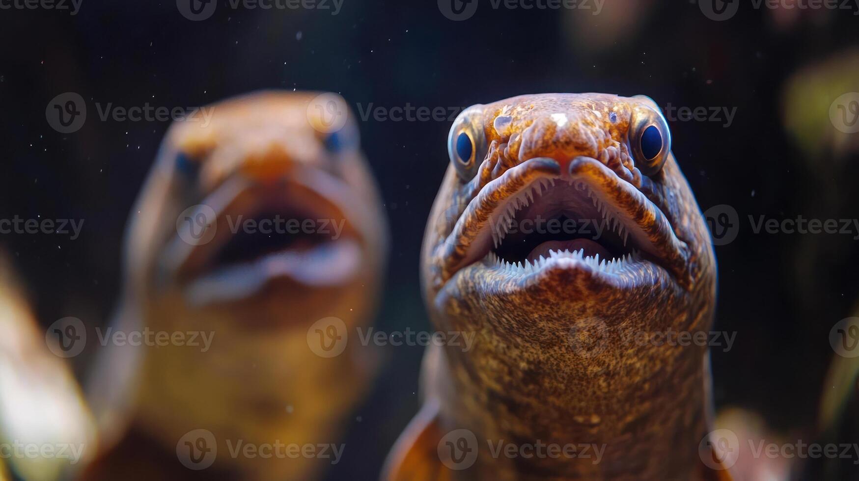 close-up of two eels with open mouths photo