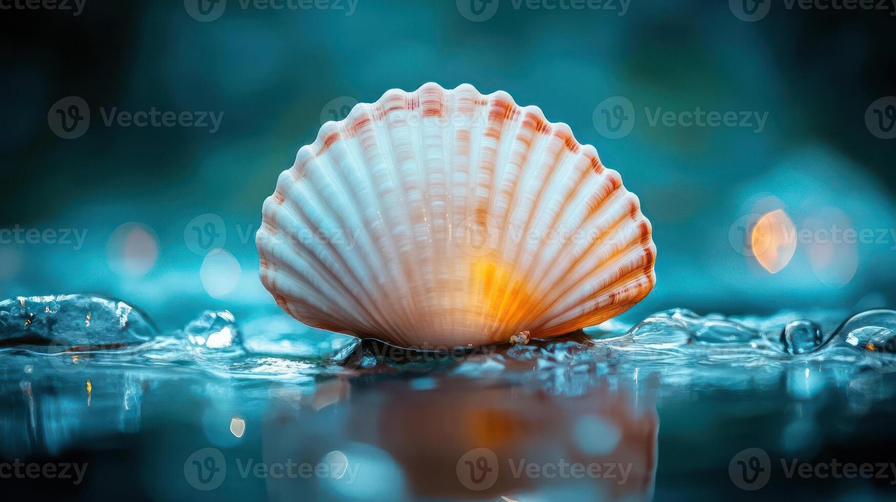 Close-up of a seashell on wet sand photo