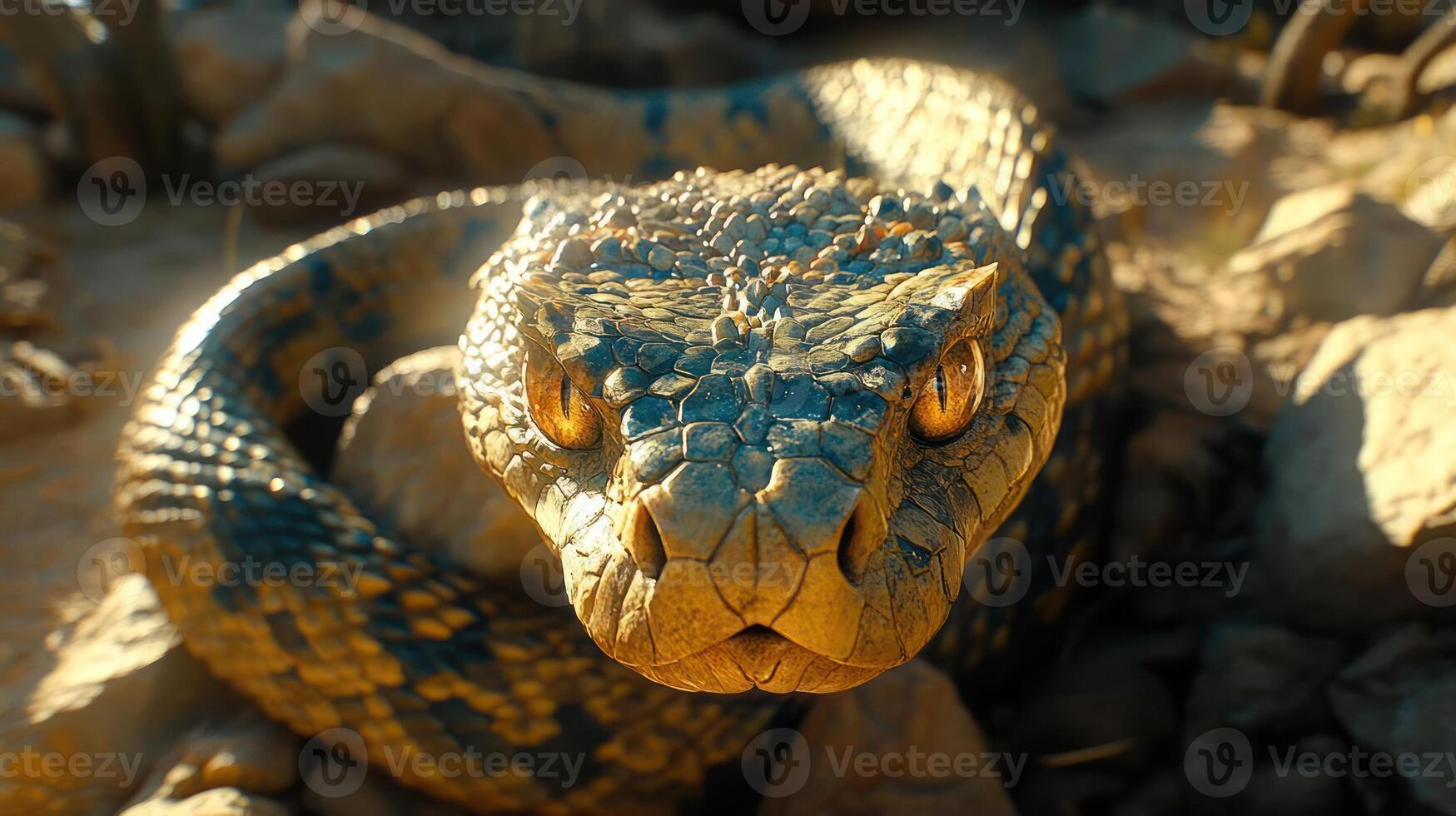 A close-up of a snake on rocks photo
