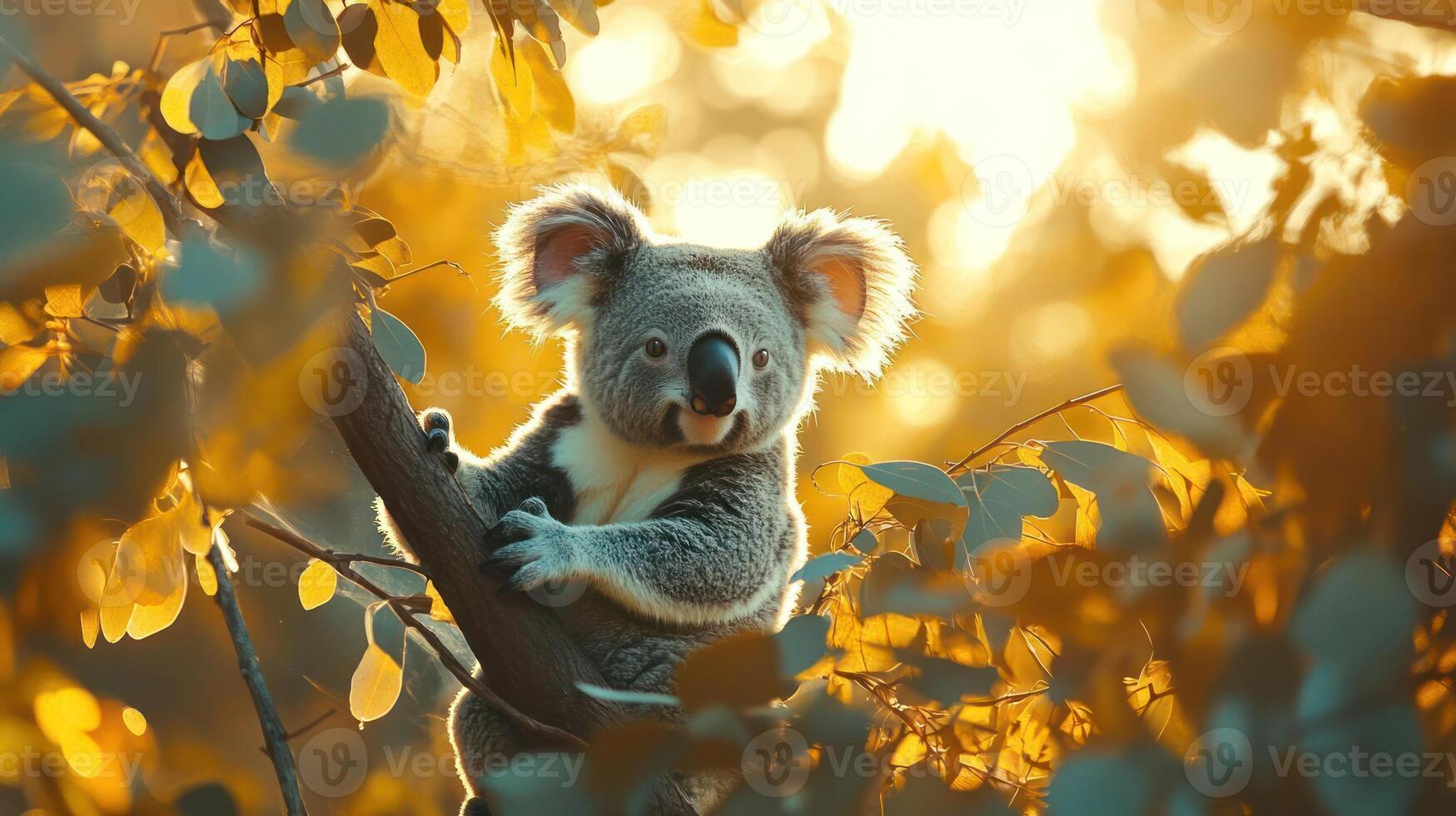 A koala in a tree, looking at the camera with curiosity photo