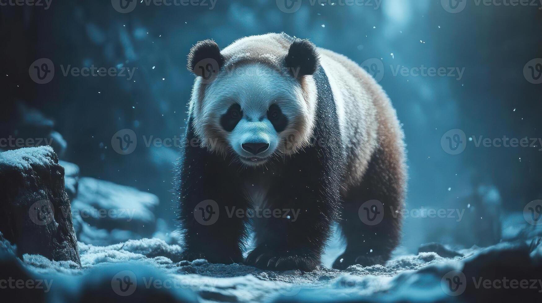 A close-up of a panda's face in a natural setting photo