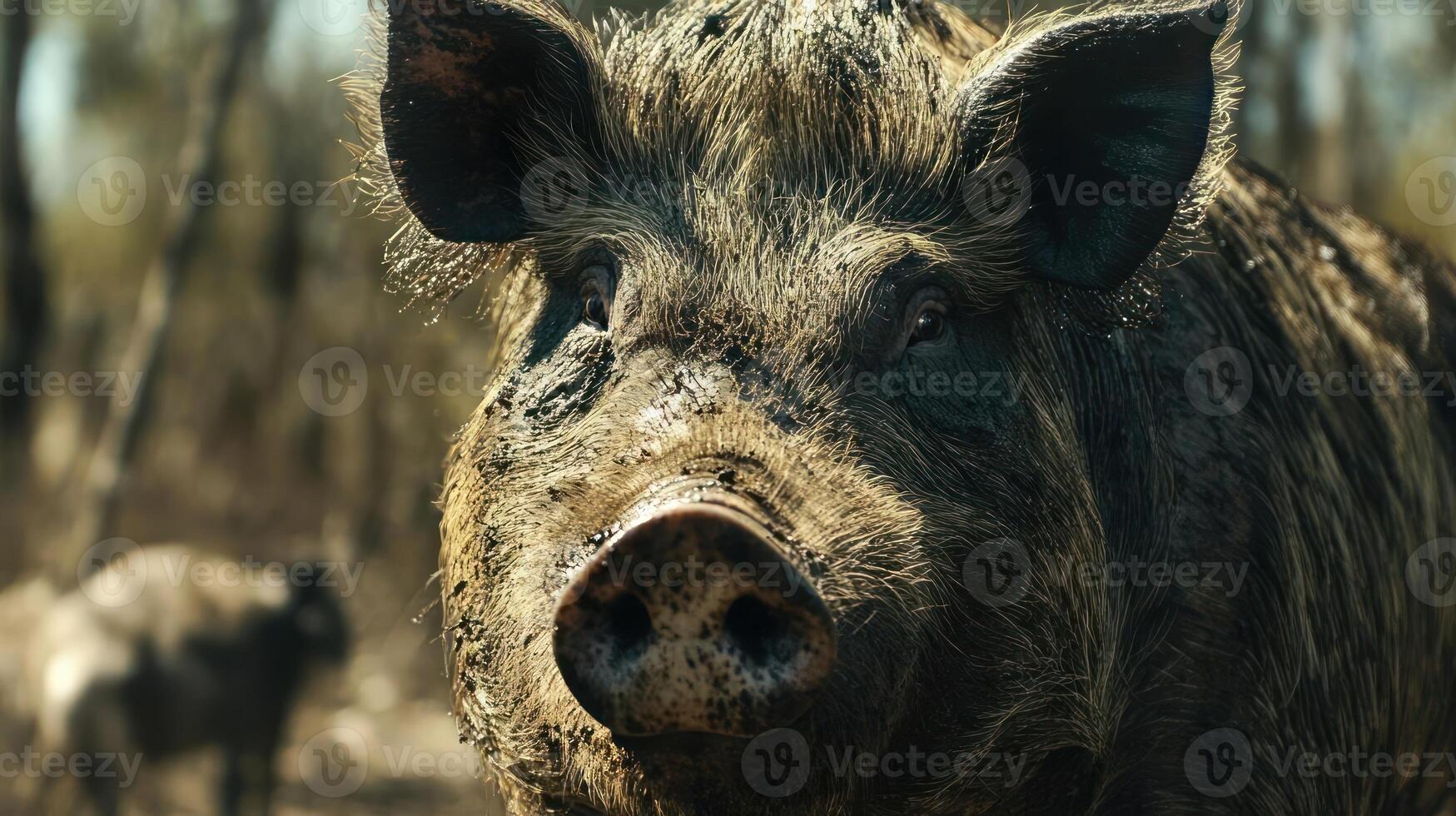 close up of a wild boars face photo