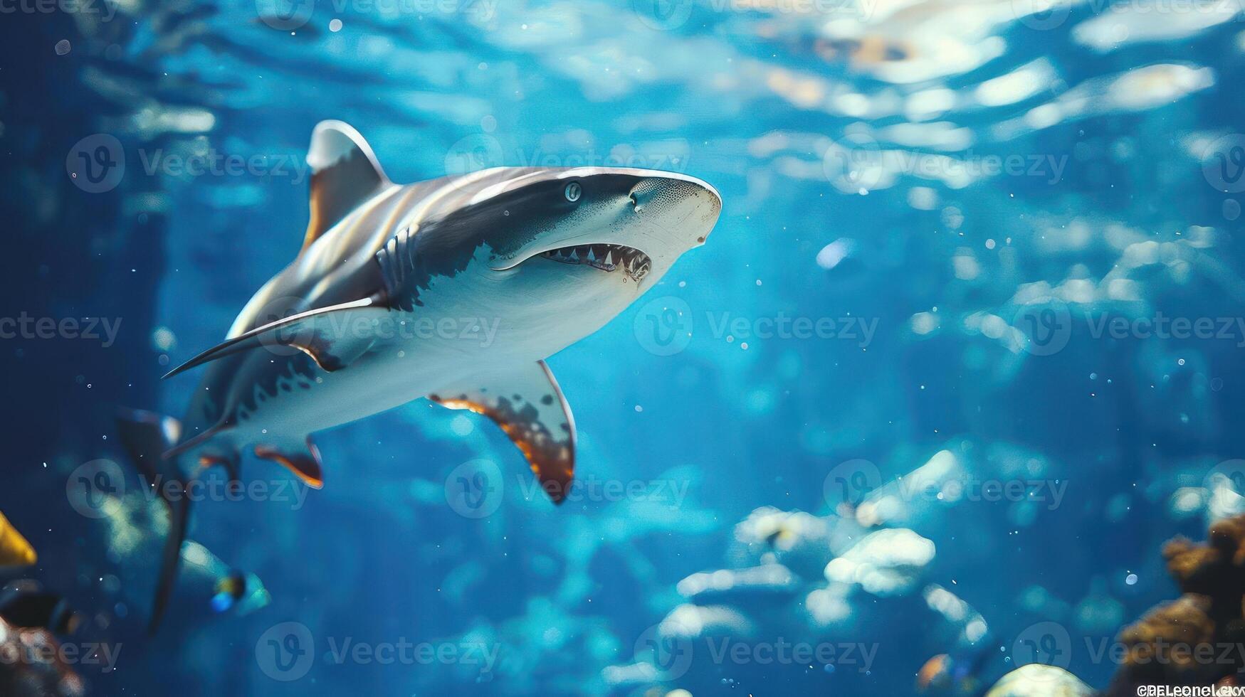 A shark swimming in a clear ocean photo