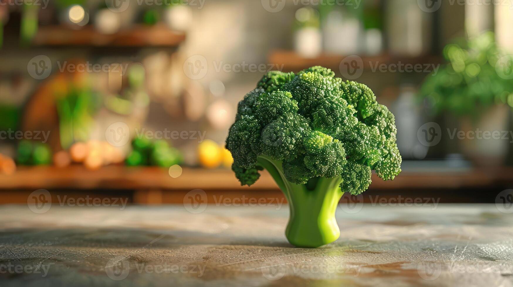 A large piece of broccoli sitting on a table photo