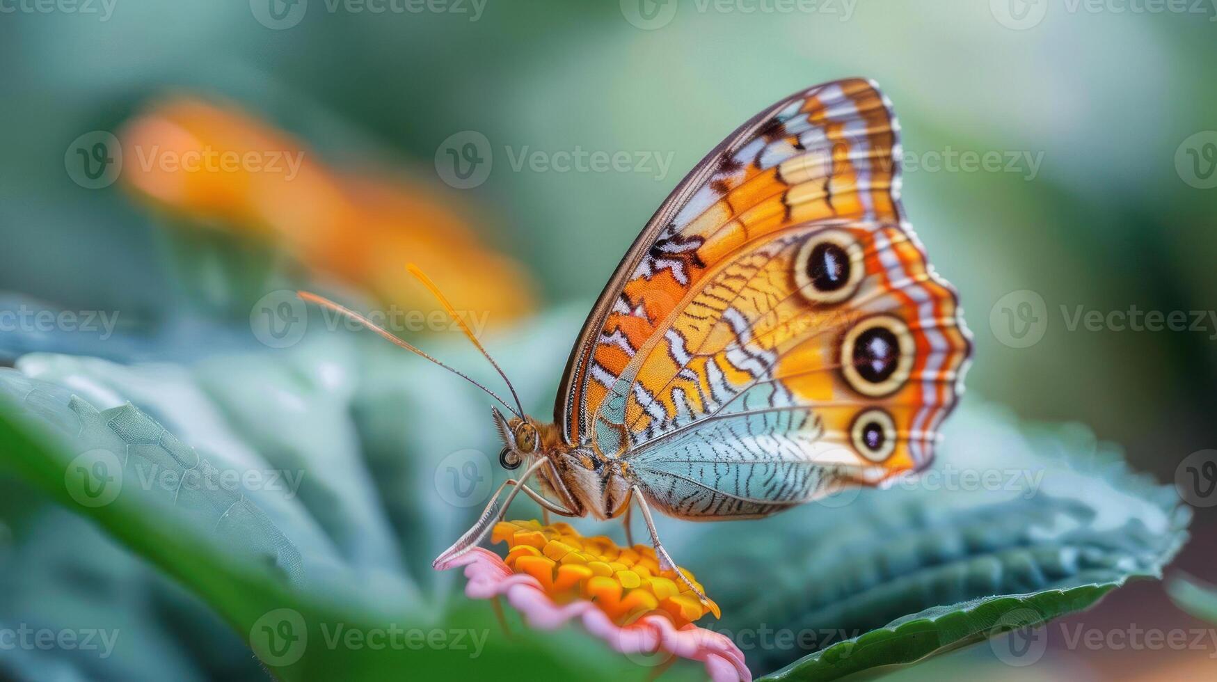 Close-up of a butterfly perched on a flower photo