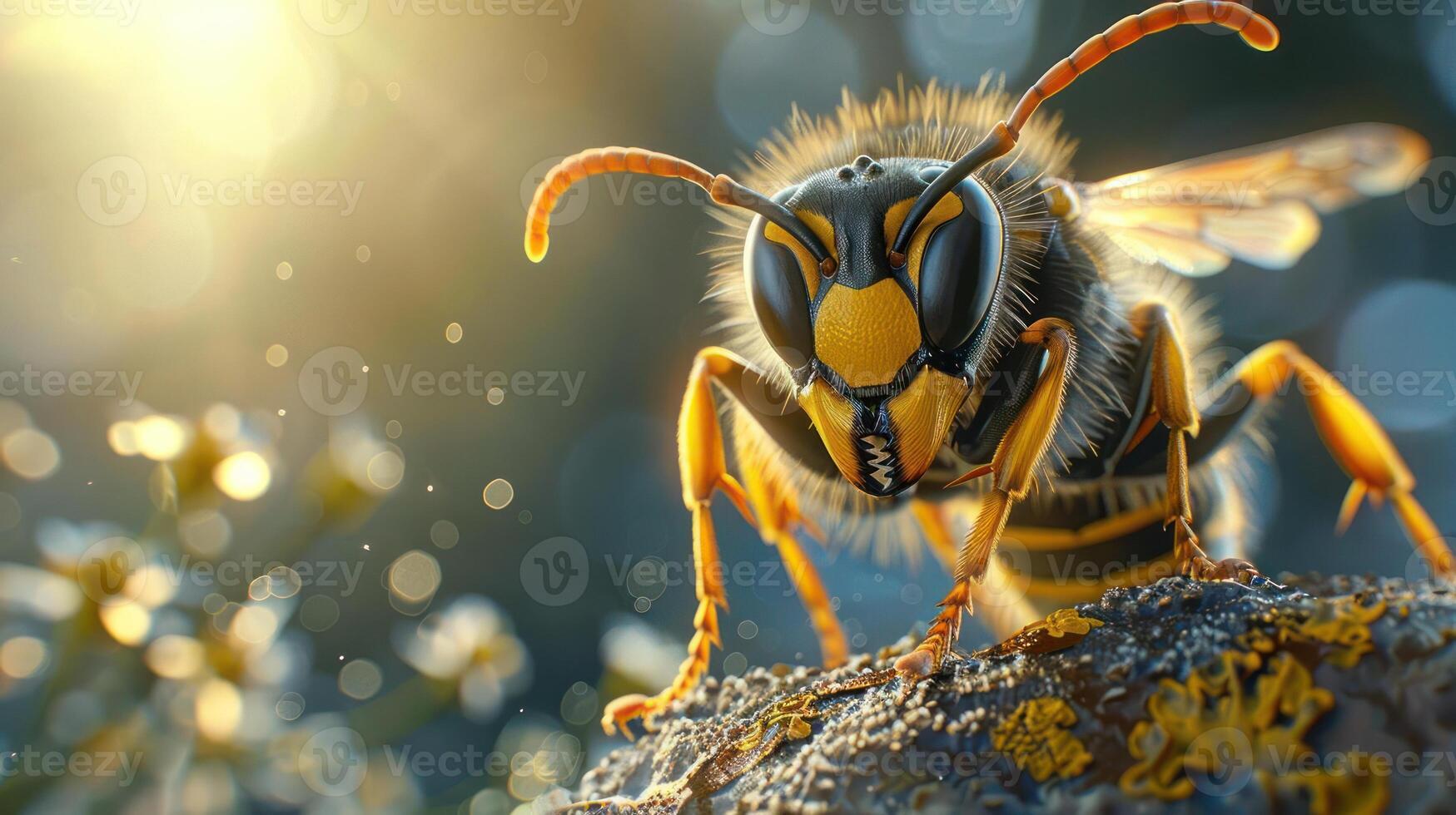 A close-up of a bee with detailed features photo