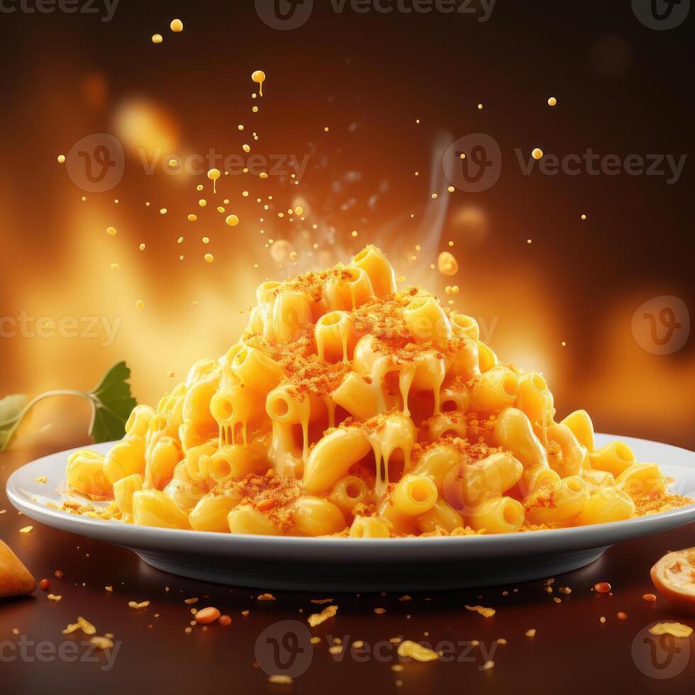 A plate of macaroni and cheese with a sprinkle of paprika photo