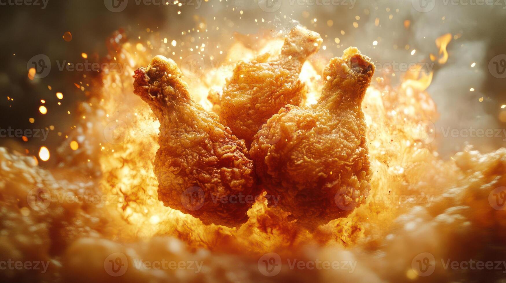 Spicy fried chicken on fire photo
