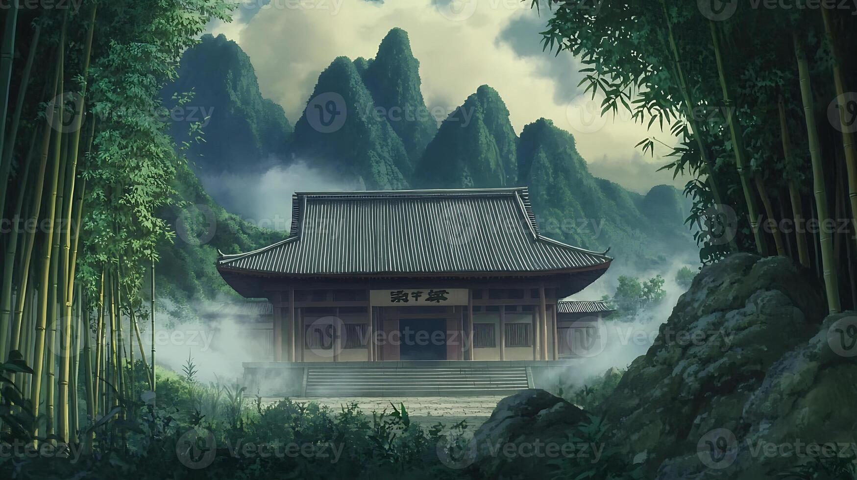 Anime house in the middle of a forest photo