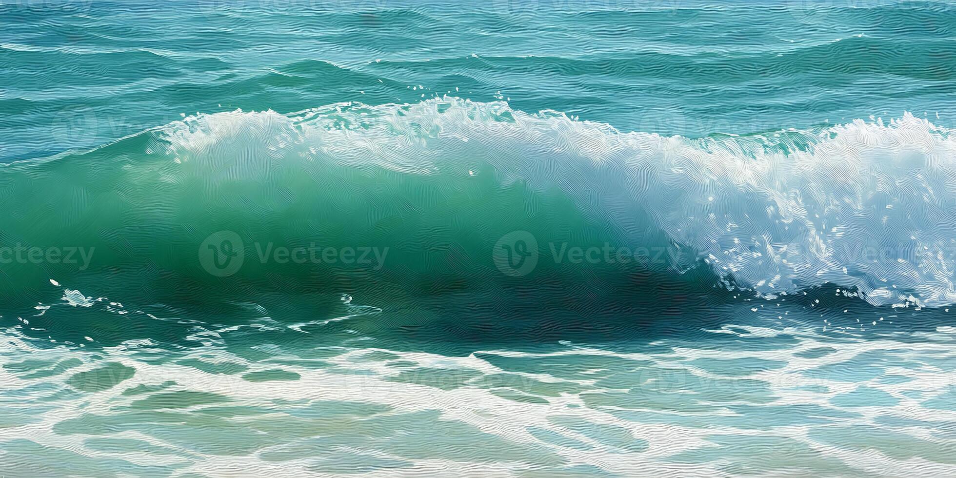 A painting of a wave crashing into the ocean photo
