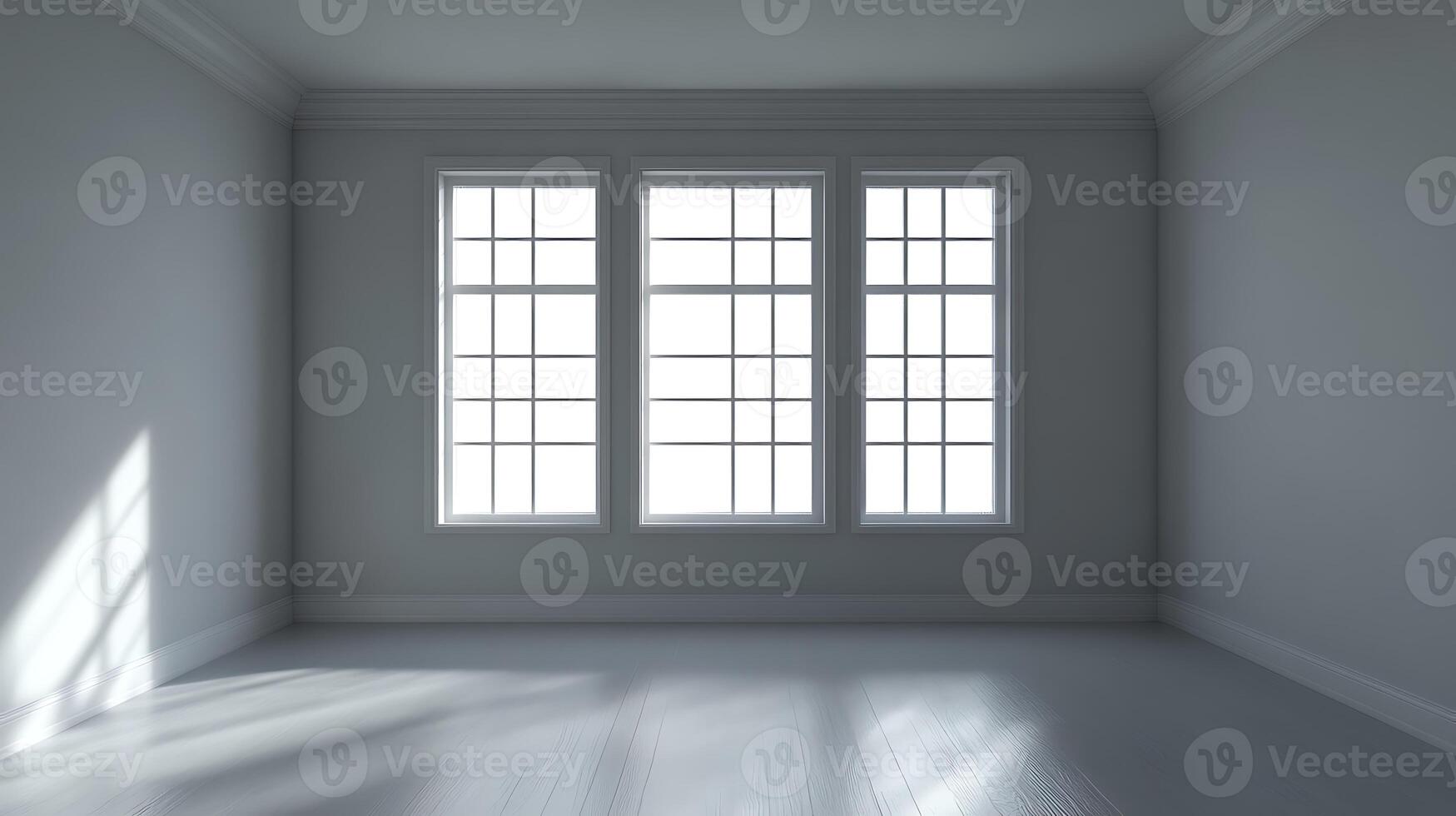 Empty room with white walls and windows photo