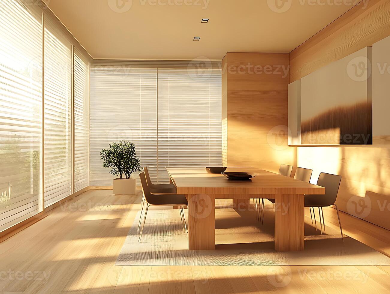 A dining room with a table and chairs photo