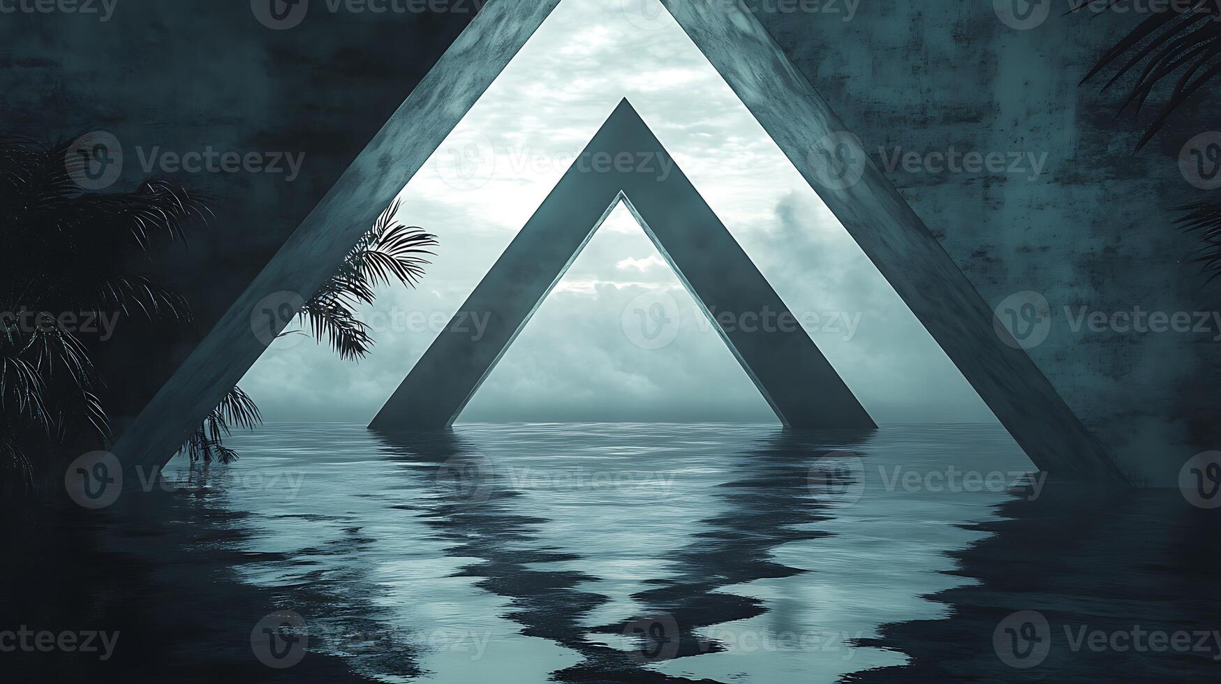 A triangle shaped building with water in the background photo