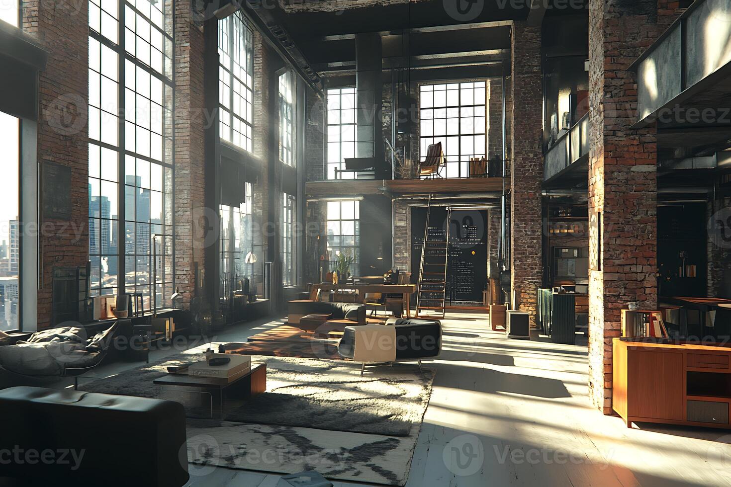 A large open room with lots of windows and furniture photo