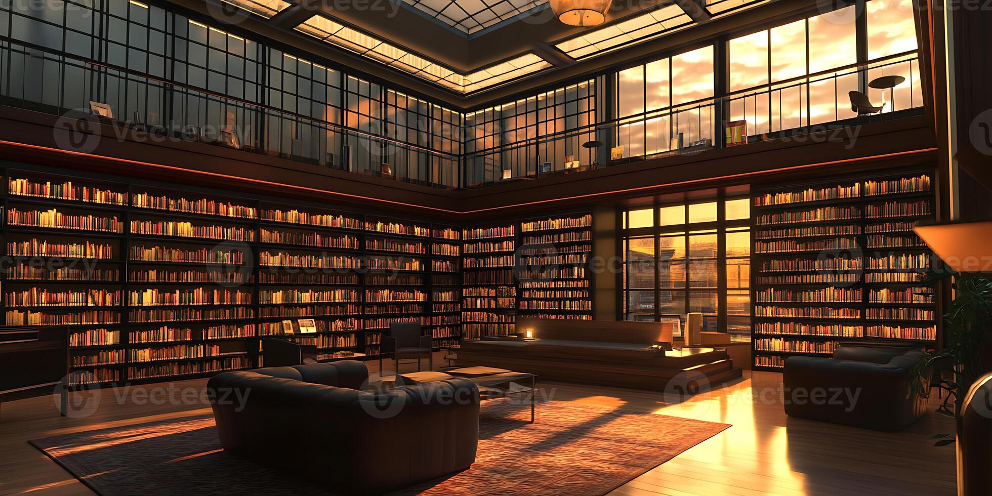 A library with a large number of books on shelves photo
