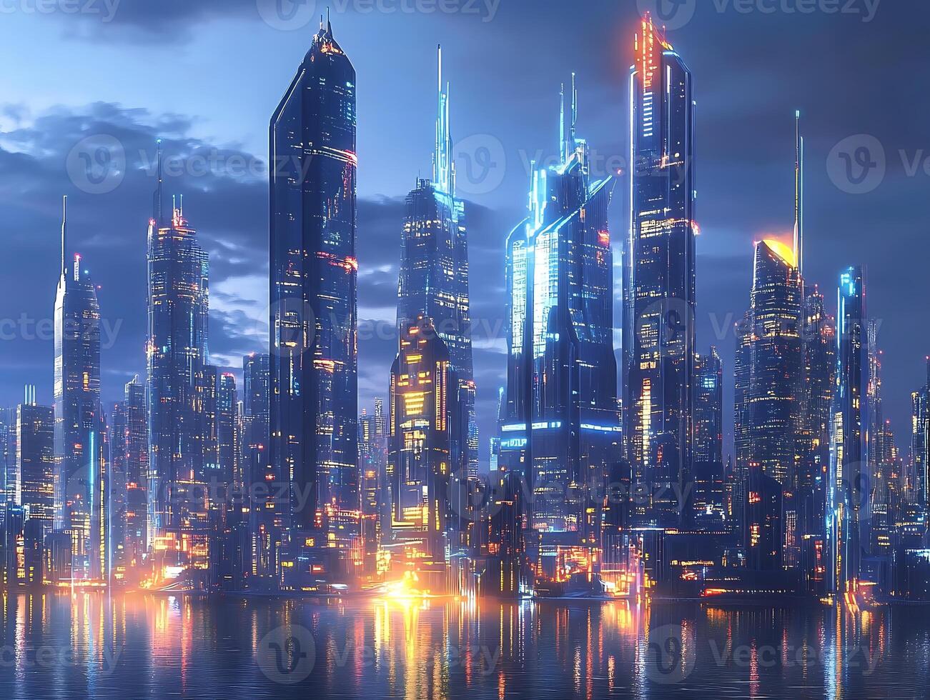 A city with skyscrapers at night photo