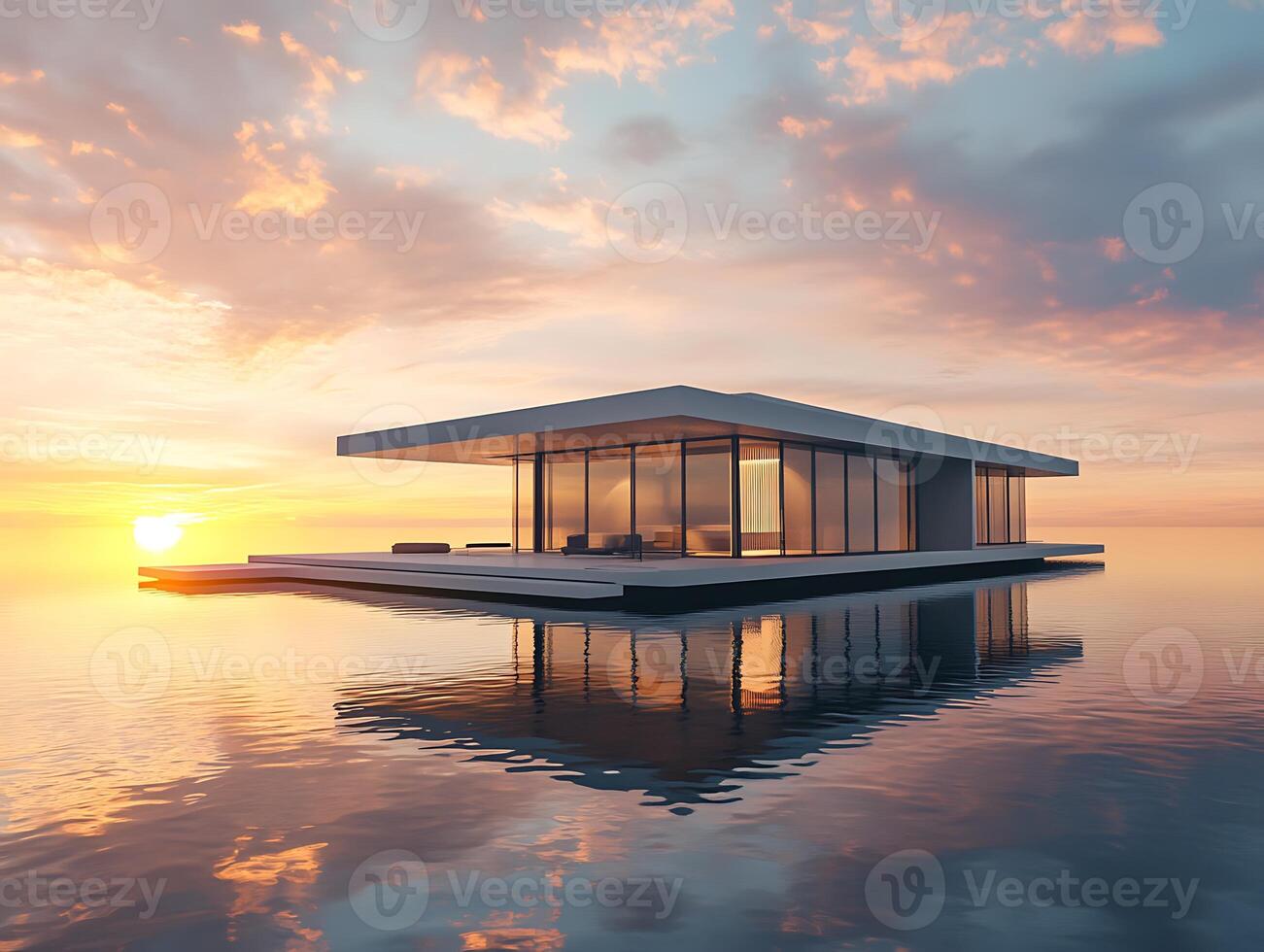 A floating house in the middle of the ocean photo