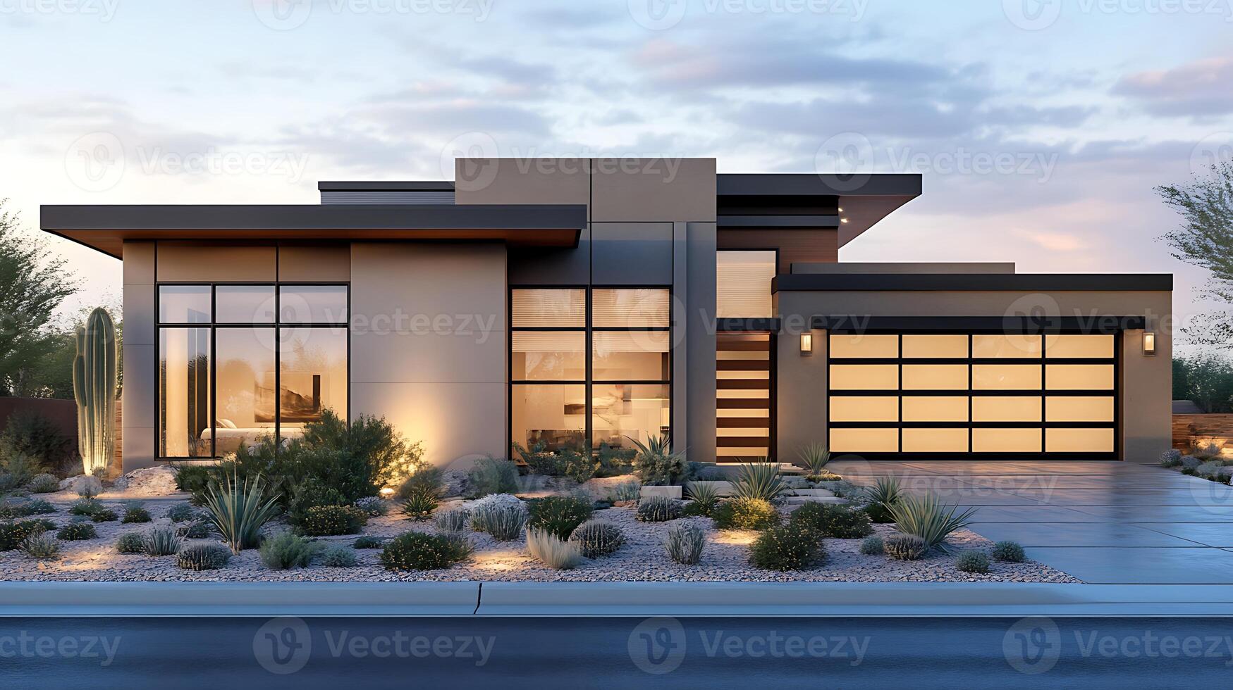 Modern home exterior design with cactus plants photo