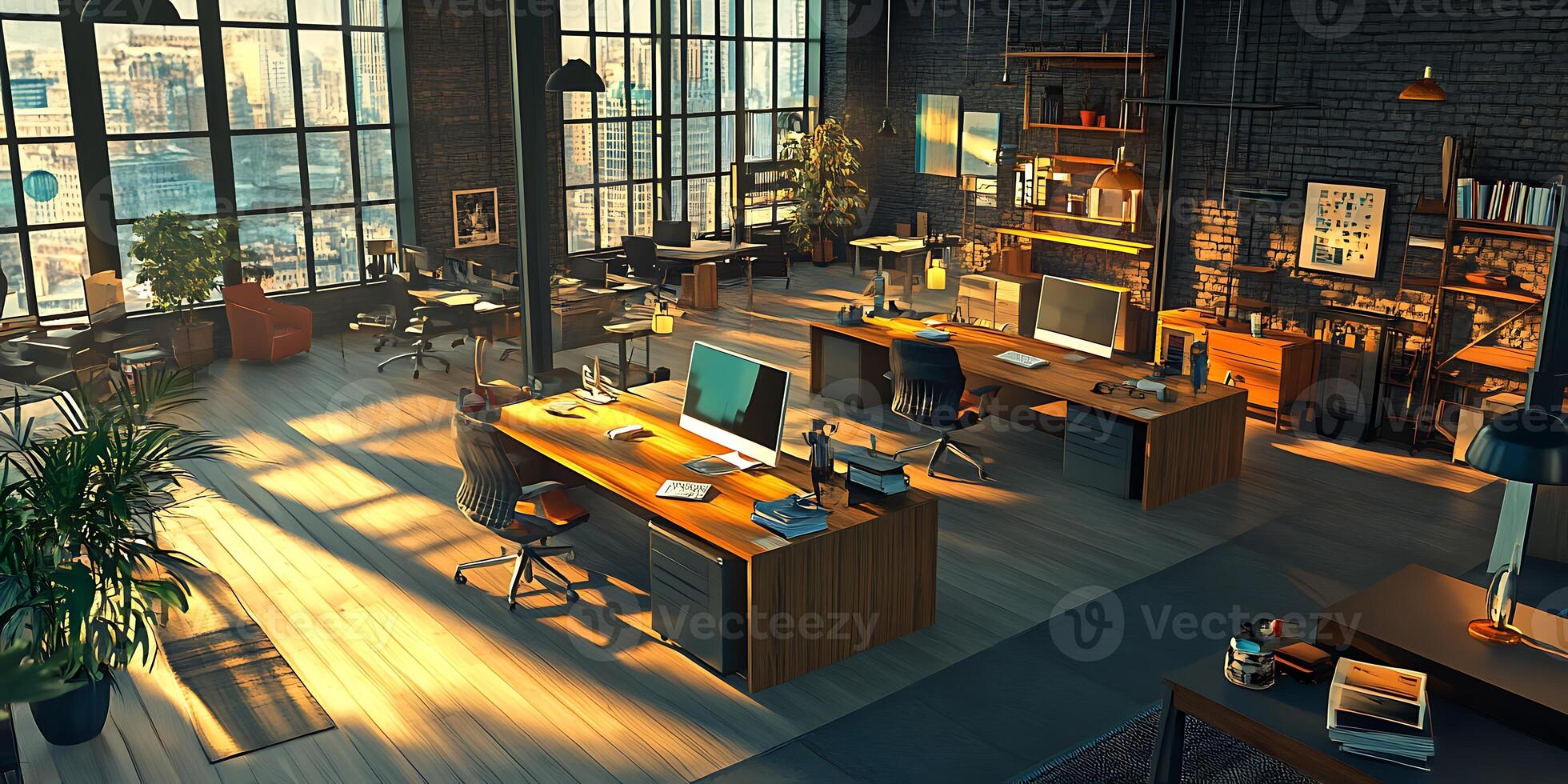 An office with lots of desks and chairs photo